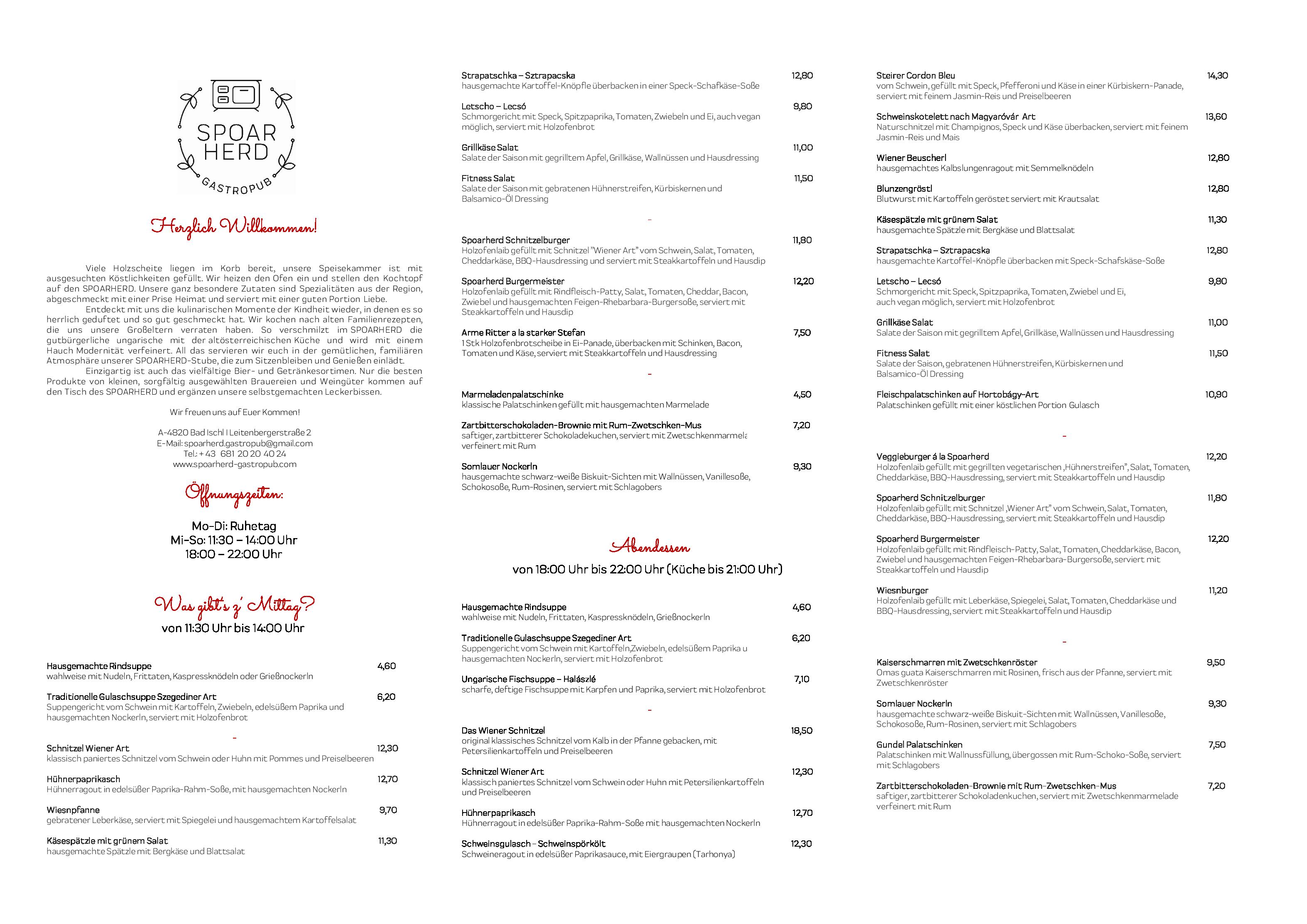 Speisekarte Spoarherd Gastropub in Bad Ischl , Seite 1