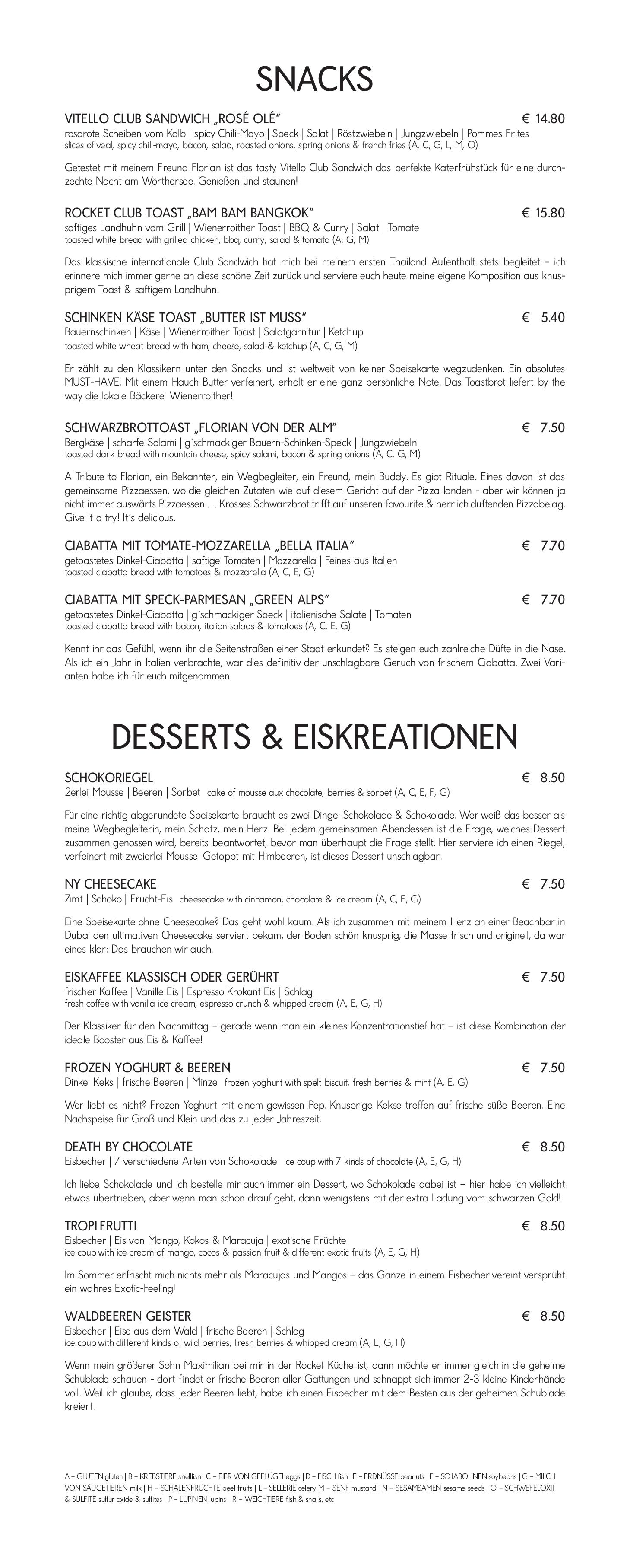 Speisekarte Rocket Restaurant & Bistro Velden in Velden am Wörhtersee, Seite 2