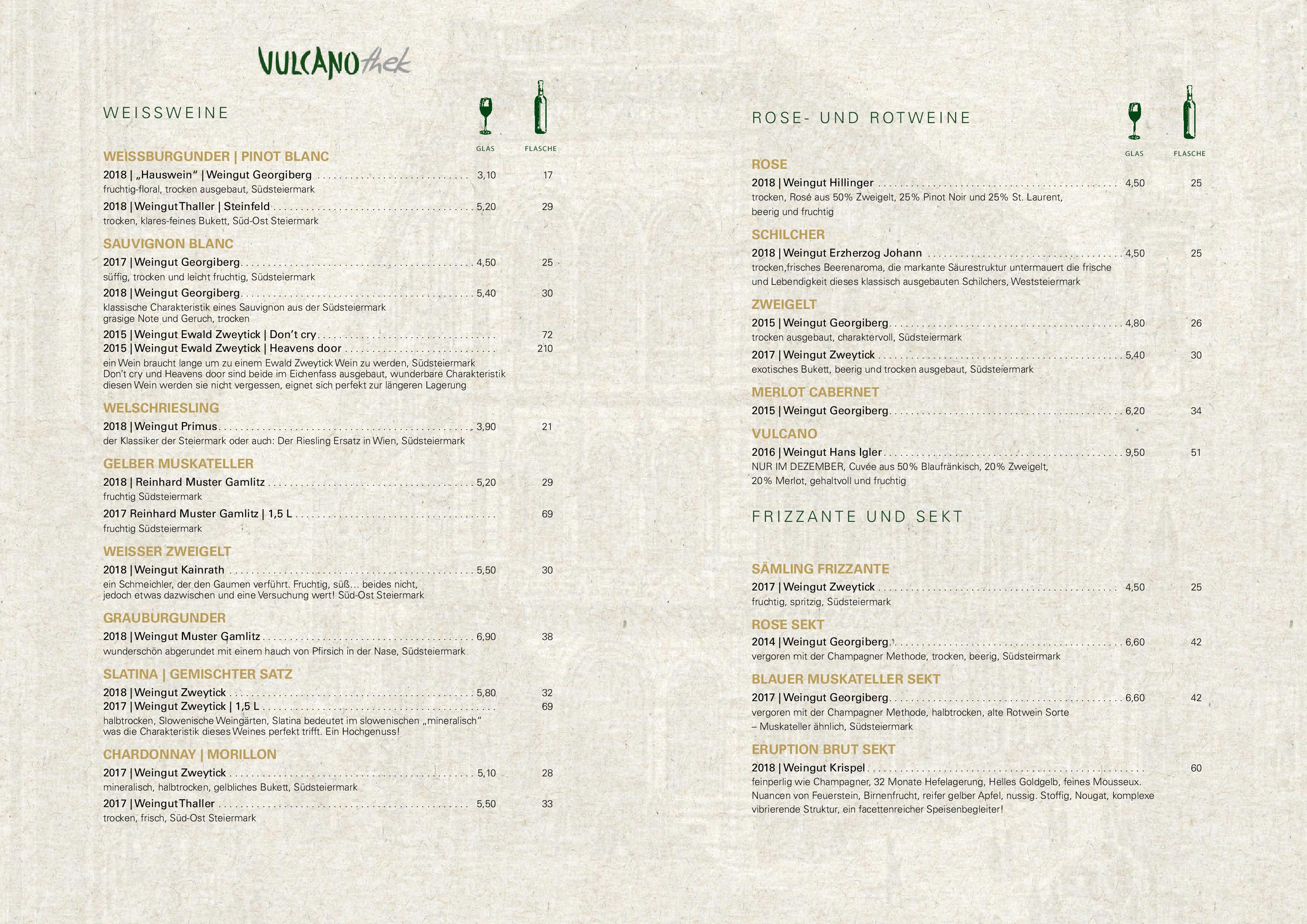 Speisekarte Vulcanothek in Wien, Seite 6