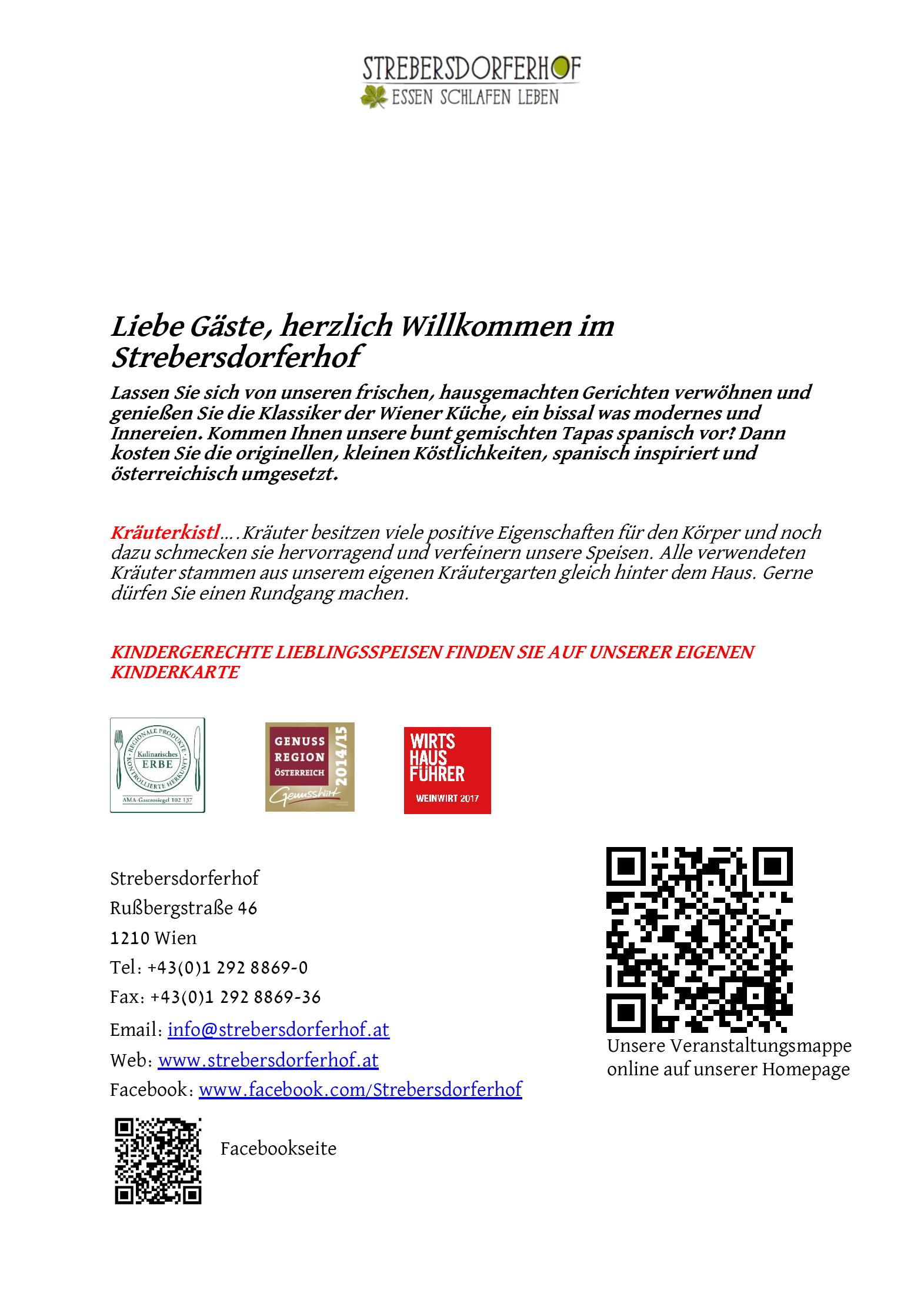 Speisekarte SH Gastrobetriebs  GmbH in Wien, Seite 1