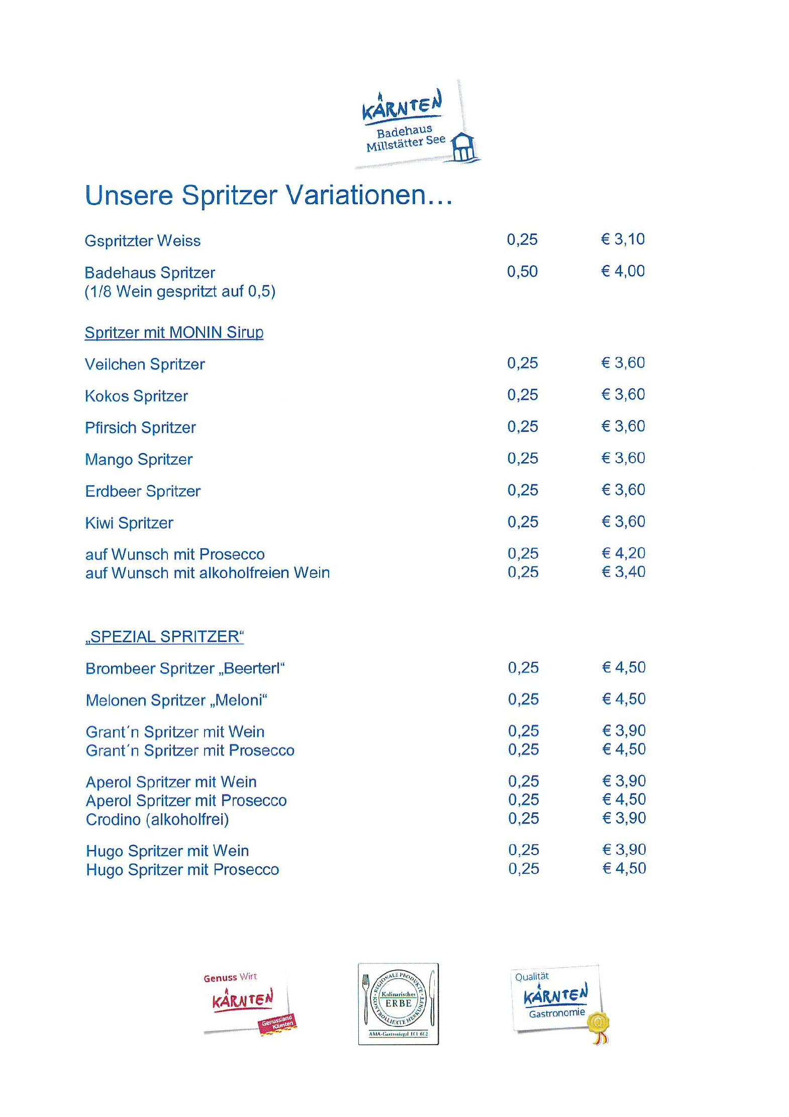 Speisekarte Kärnten Badehaus Millstätter See in Millstatt, Seite 10