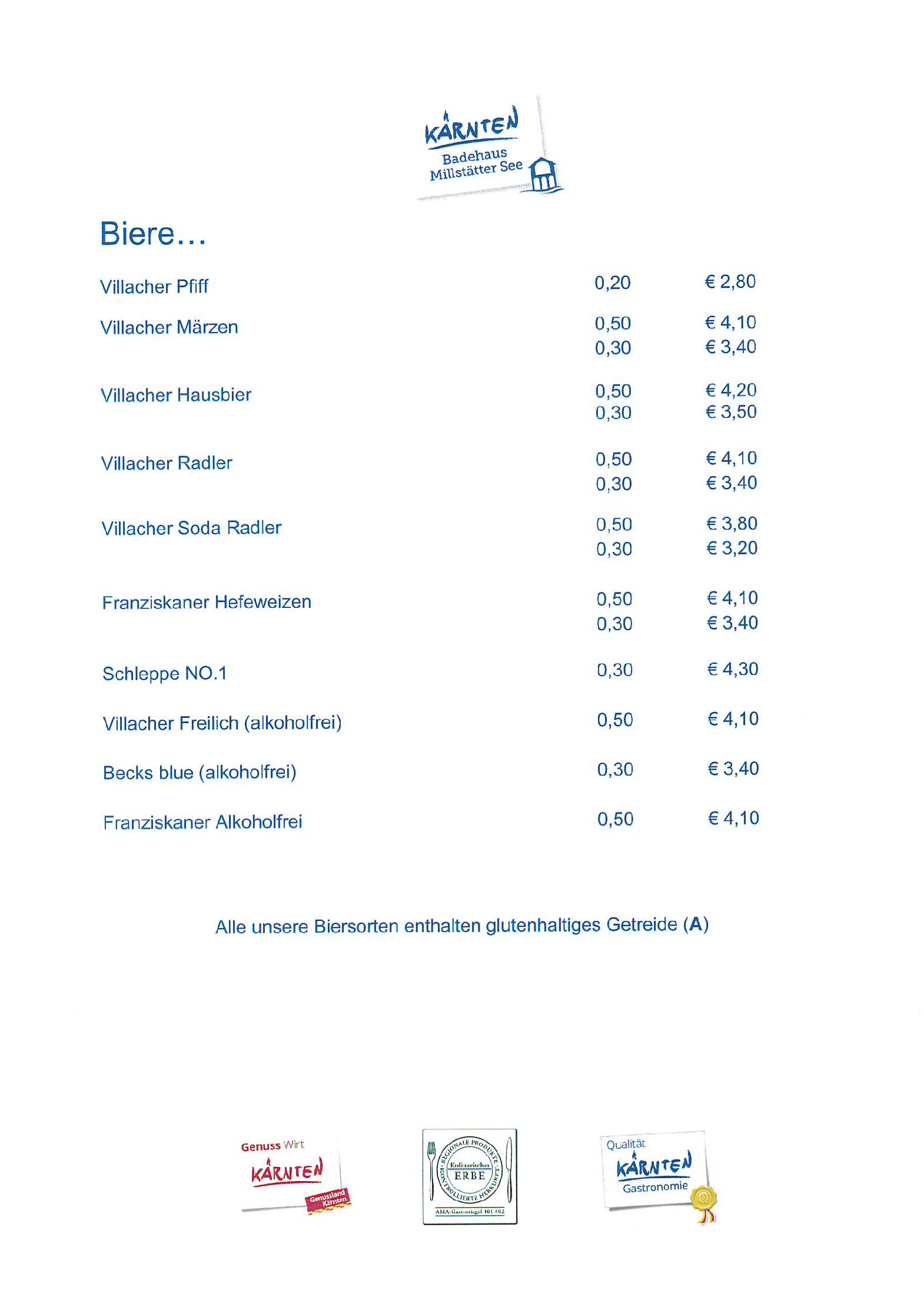 Speisekarte Kärnten Badehaus Millstätter See in Millstatt, Seite 11