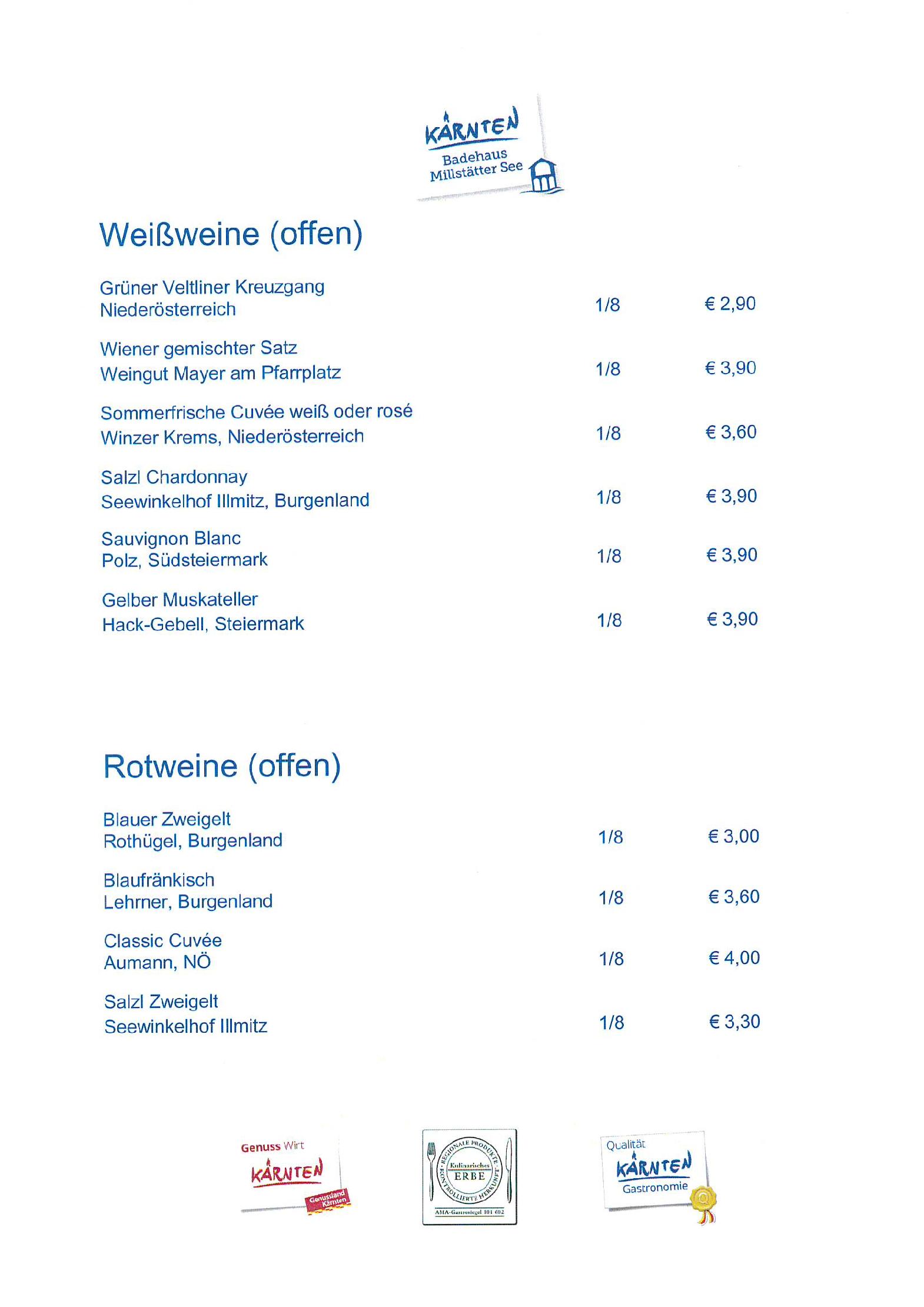 Speisekarte Kärnten Badehaus Millstätter See in Millstatt, Seite 12
