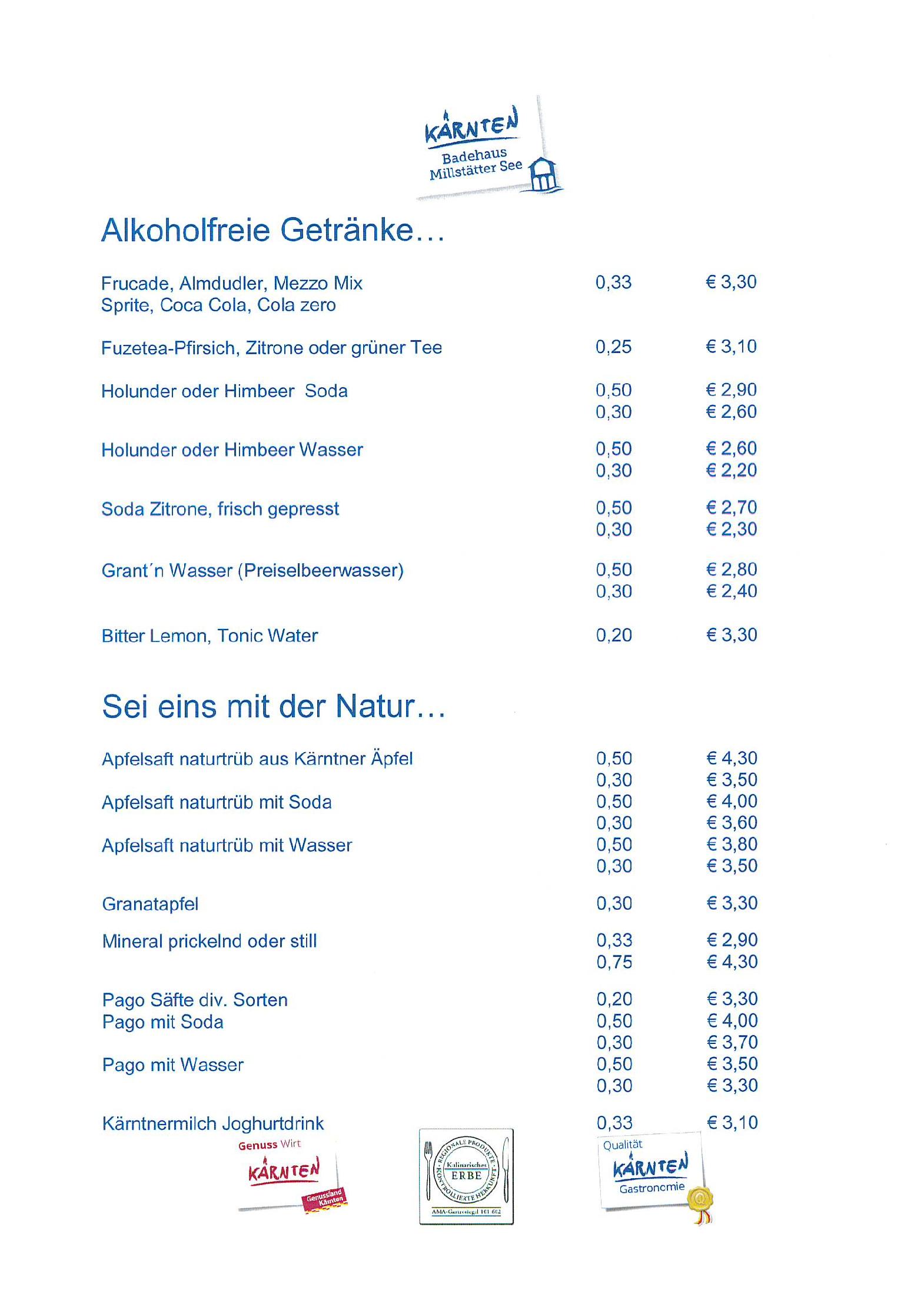 Speisekarte Kärnten Badehaus Millstätter See in Millstatt, Seite 8