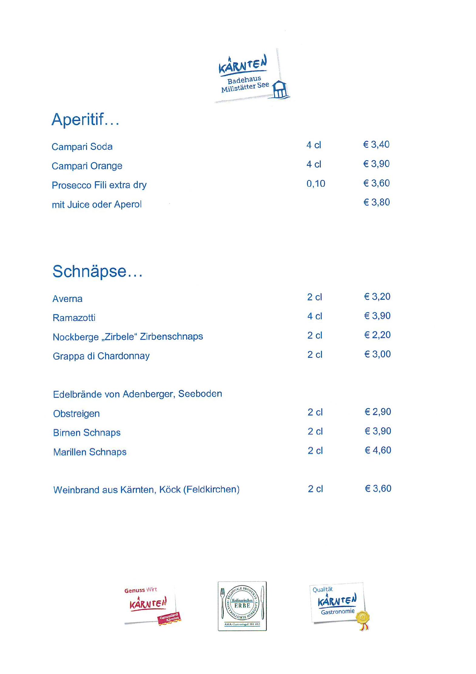 Speisekarte Kärnten Badehaus Millstätter See in Millstatt, Seite 9