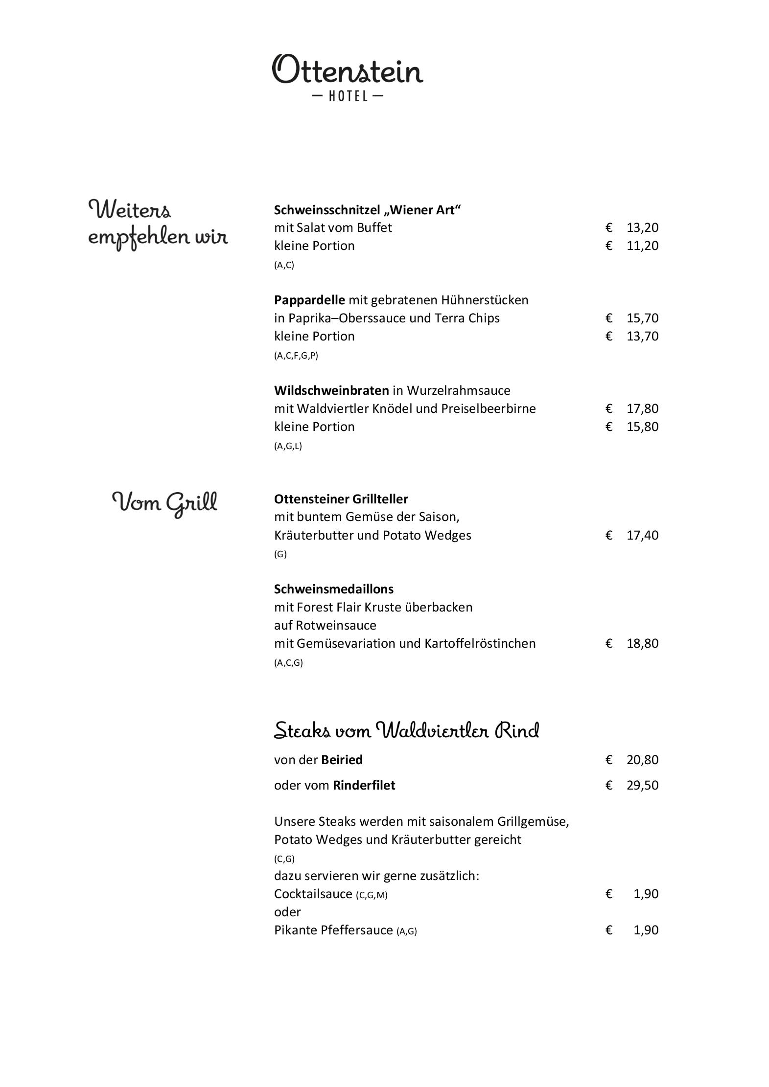 Speisekarte Hotel Ottenstein - Das Wohlfühlhotel in Rastenfeld, Seite 3