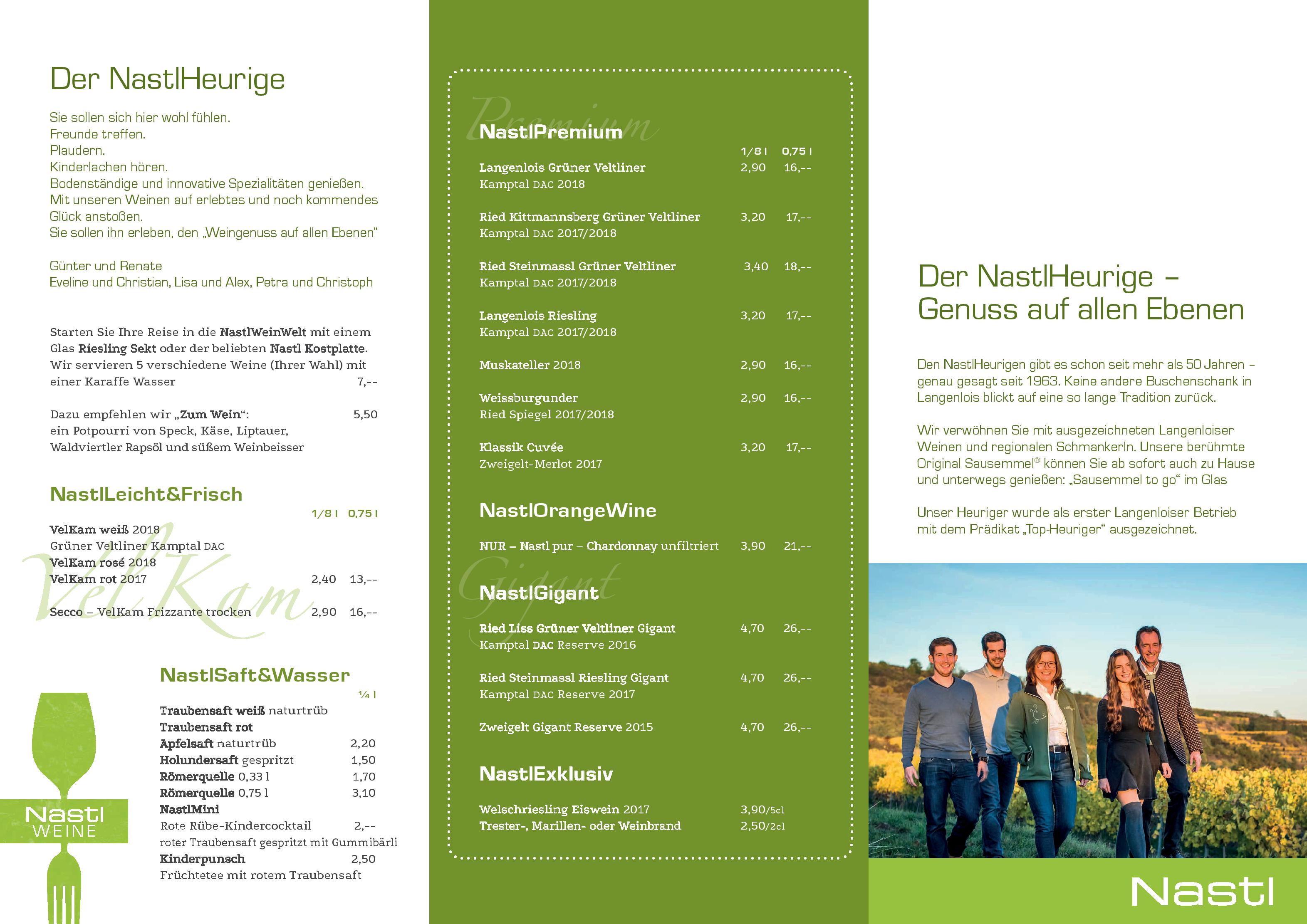 Speisekarte Weingut|Heuriger G&R Nastl in Langenlois, Seite 2