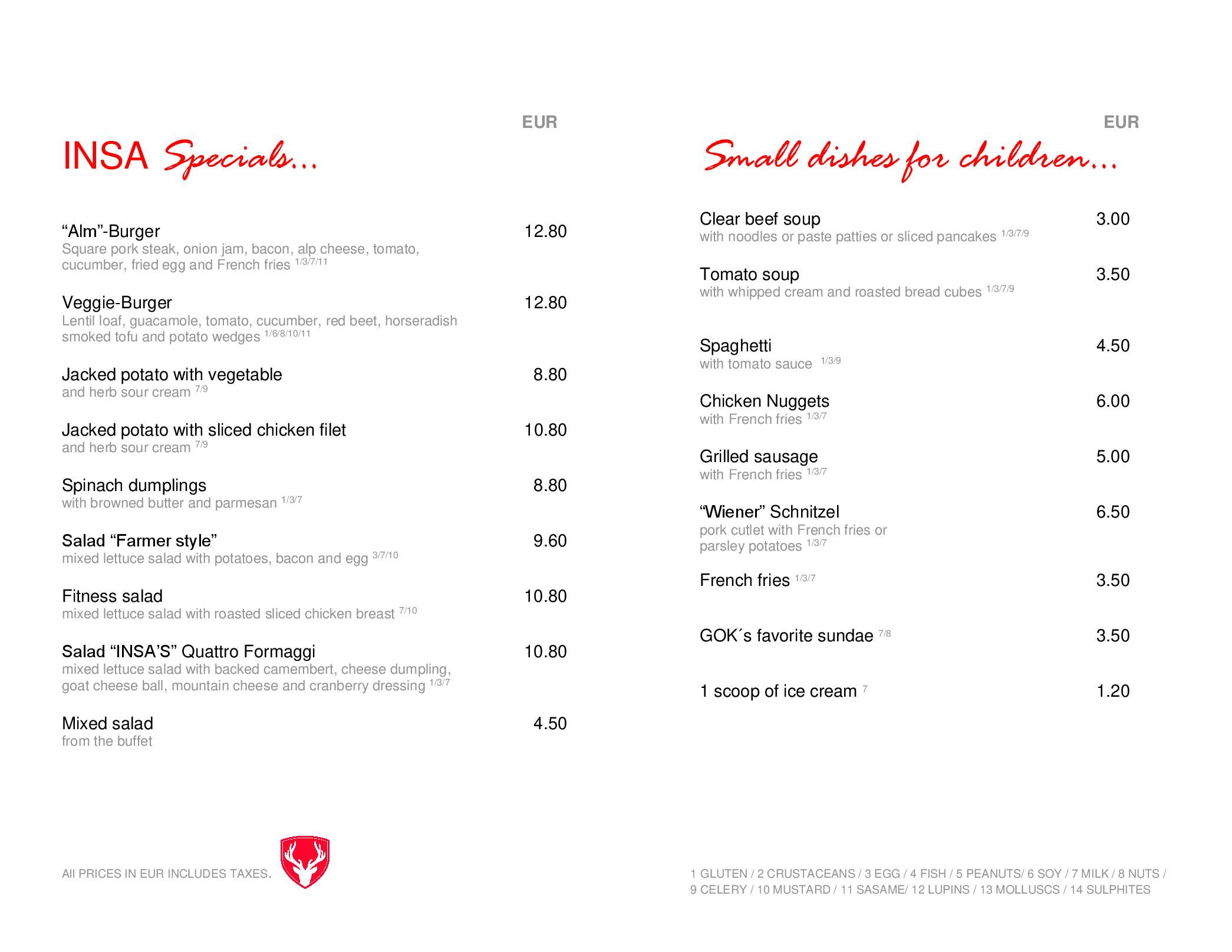 Speisekarte Hapimag Resort Zell am See - Restaurant Insas in Zell am See, Seite 1
