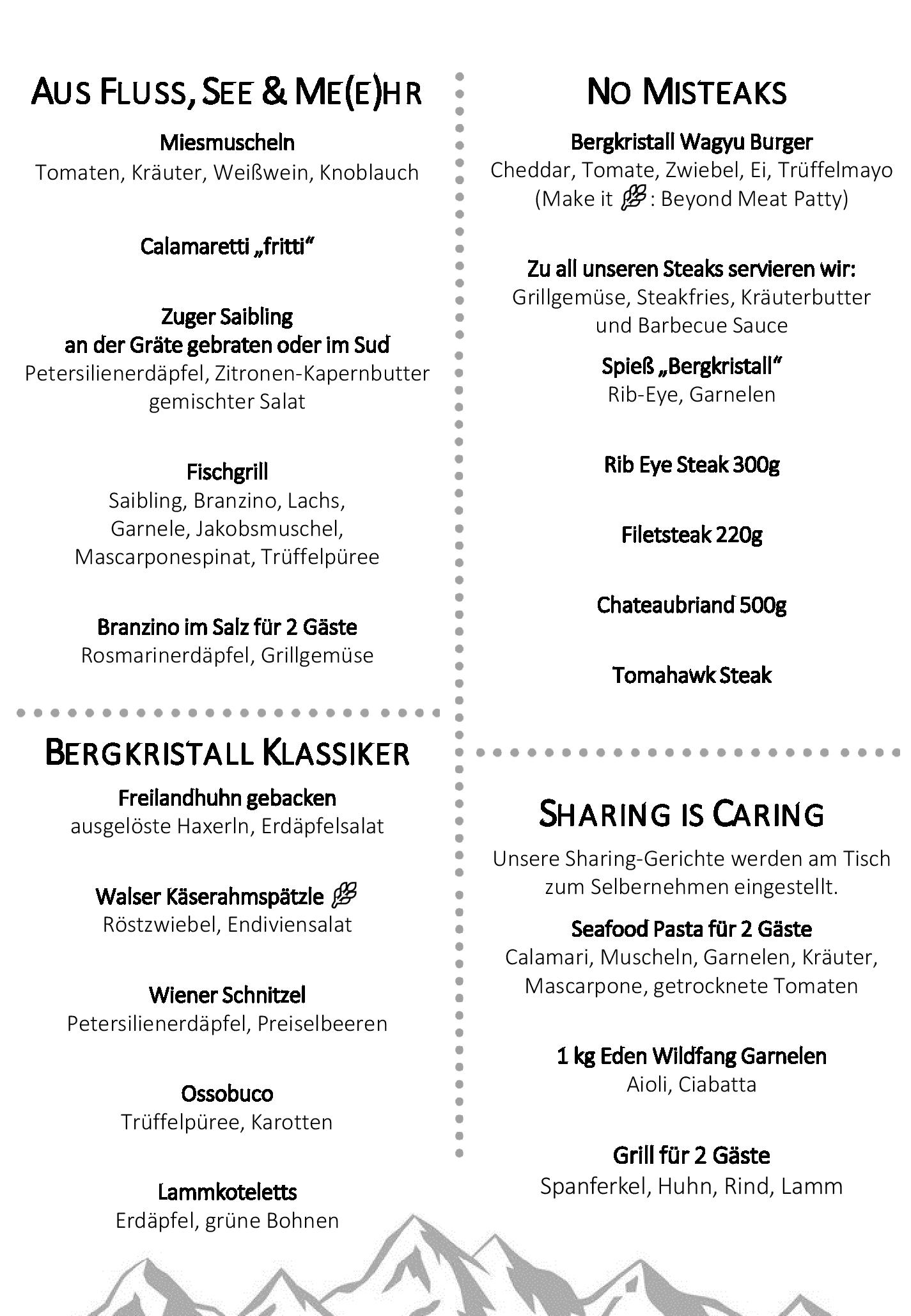Speisekarte BERGKRISTALL in Lech, Seite 2