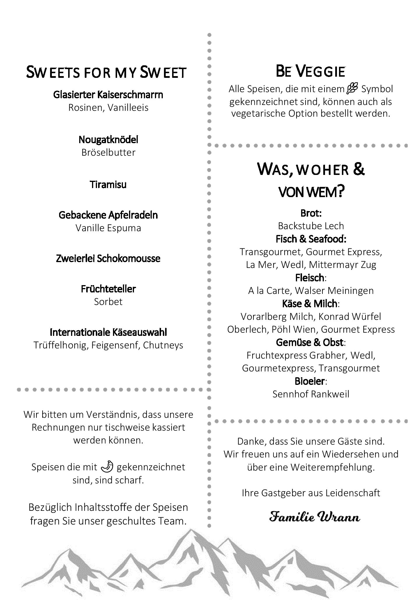 Speisekarte BERGKRISTALL in Lech, Seite 1