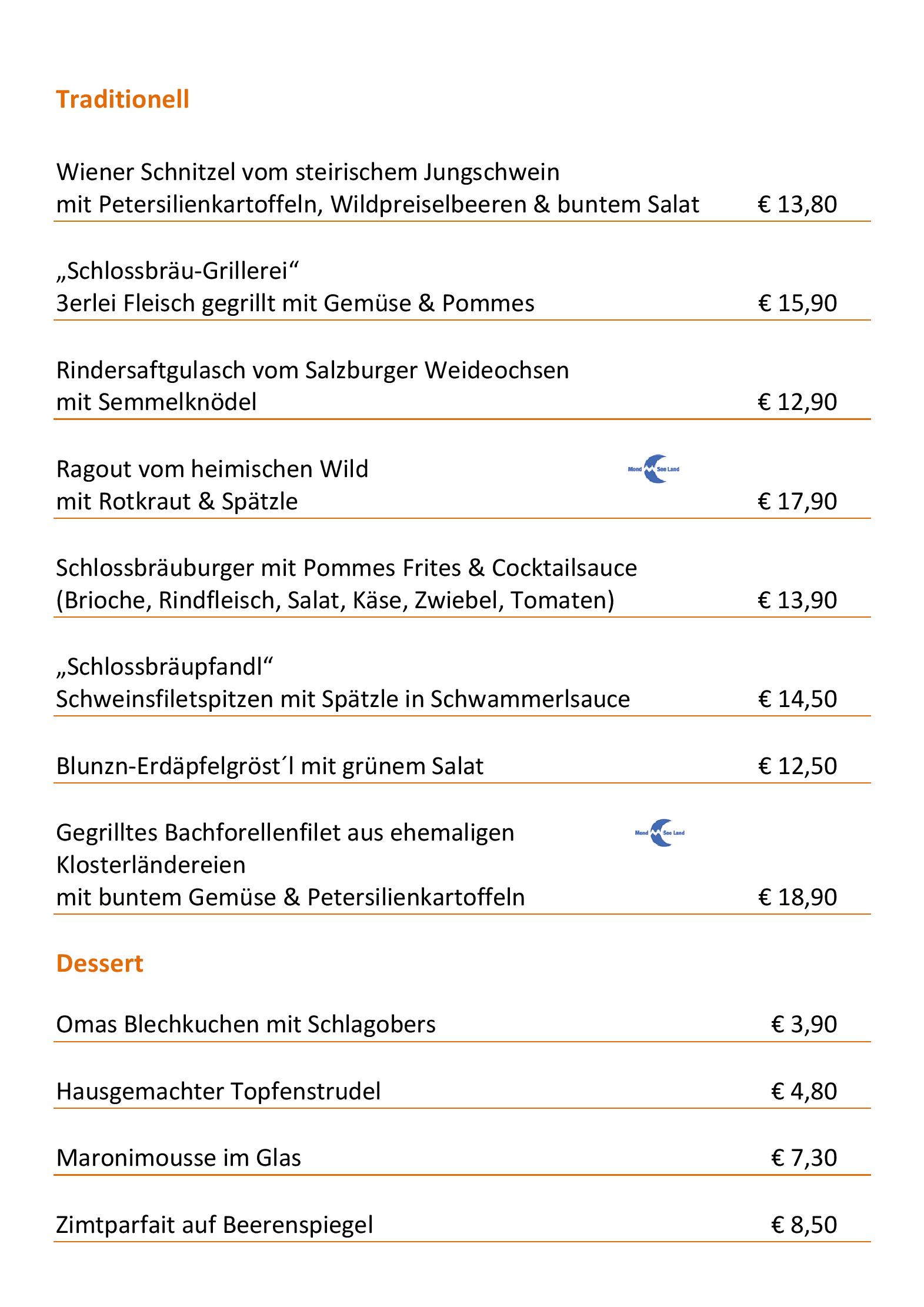 Speisekarte Schlossbrau Mondsee in Mondsee, Seite 3