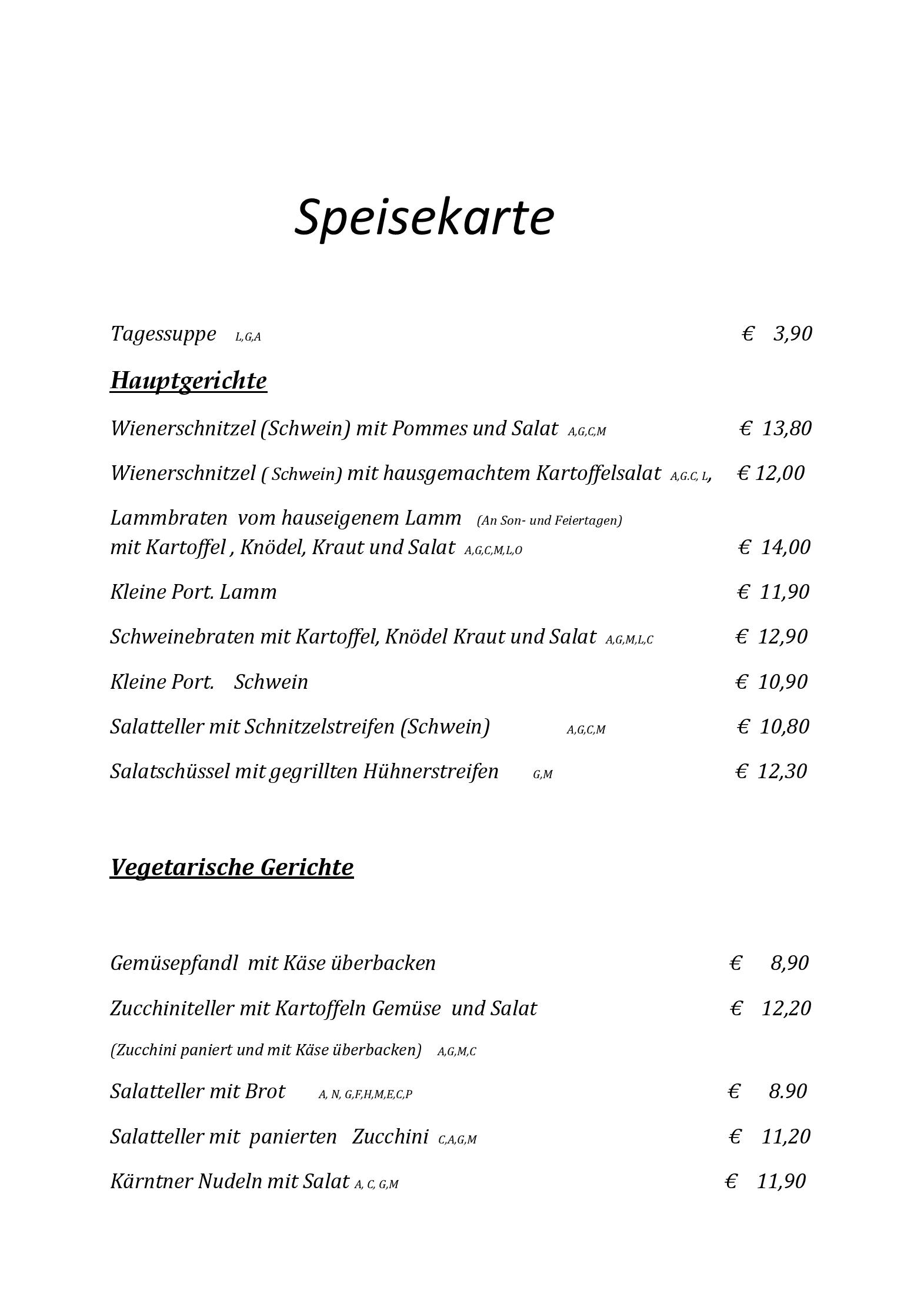 Speisekarte Laggerhof in Rothenthurn, Seite 1