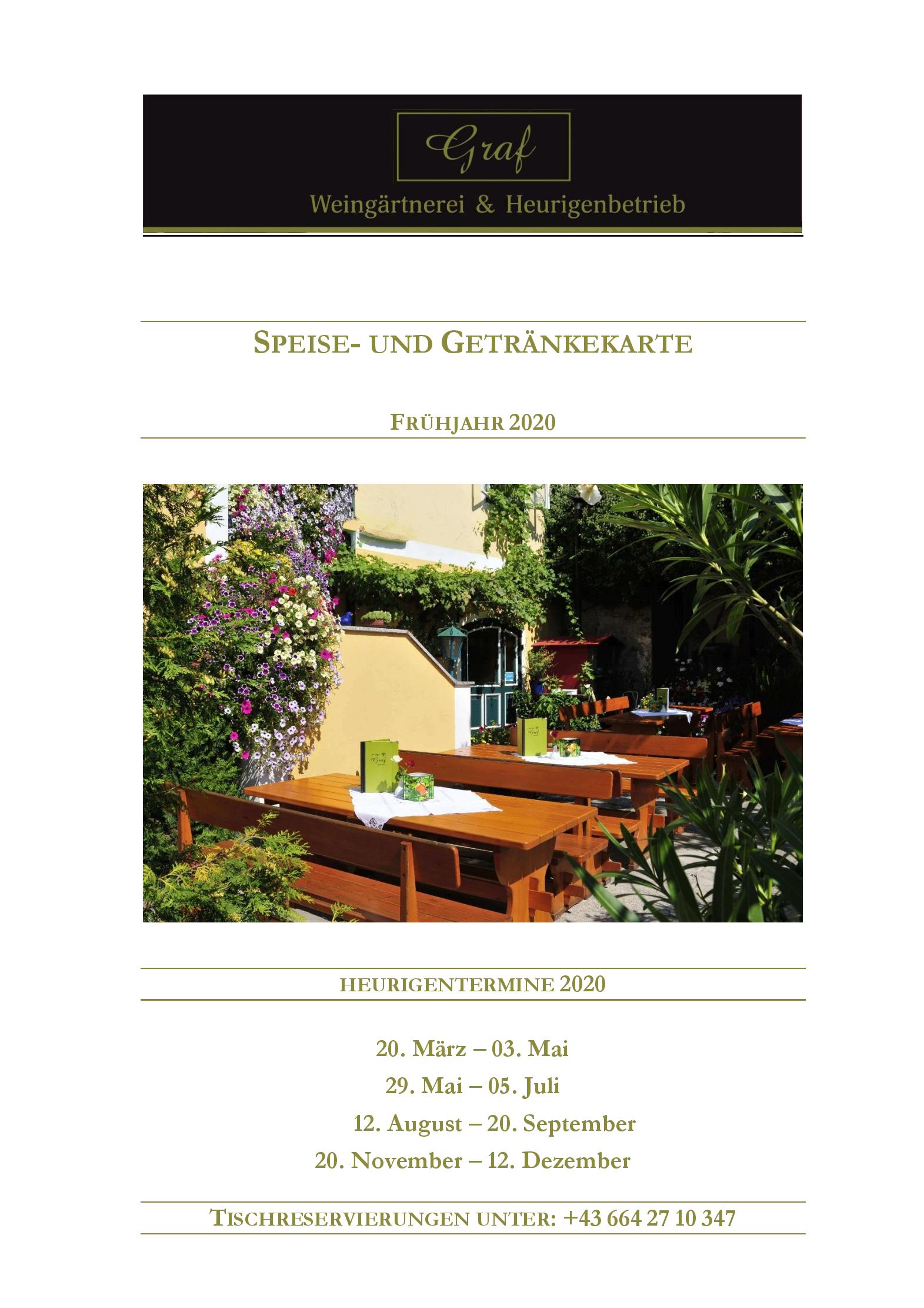 Speisekarte Heurigen Graf Unterloiben  in Durnstein, Seite 1