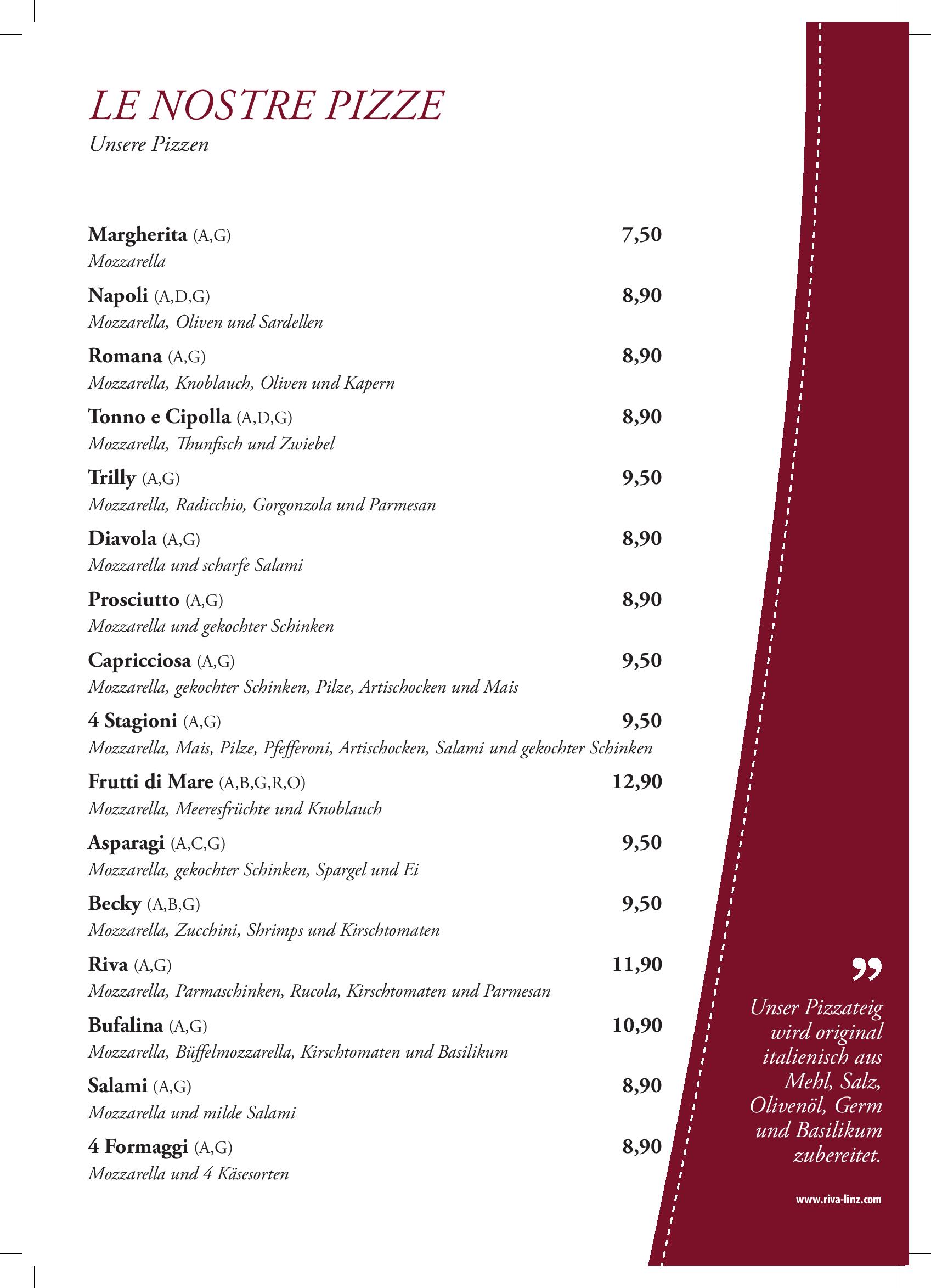 Speisekarte RIVA Ristorante - Pizzeria - Eissalon in Linz, Seite 6