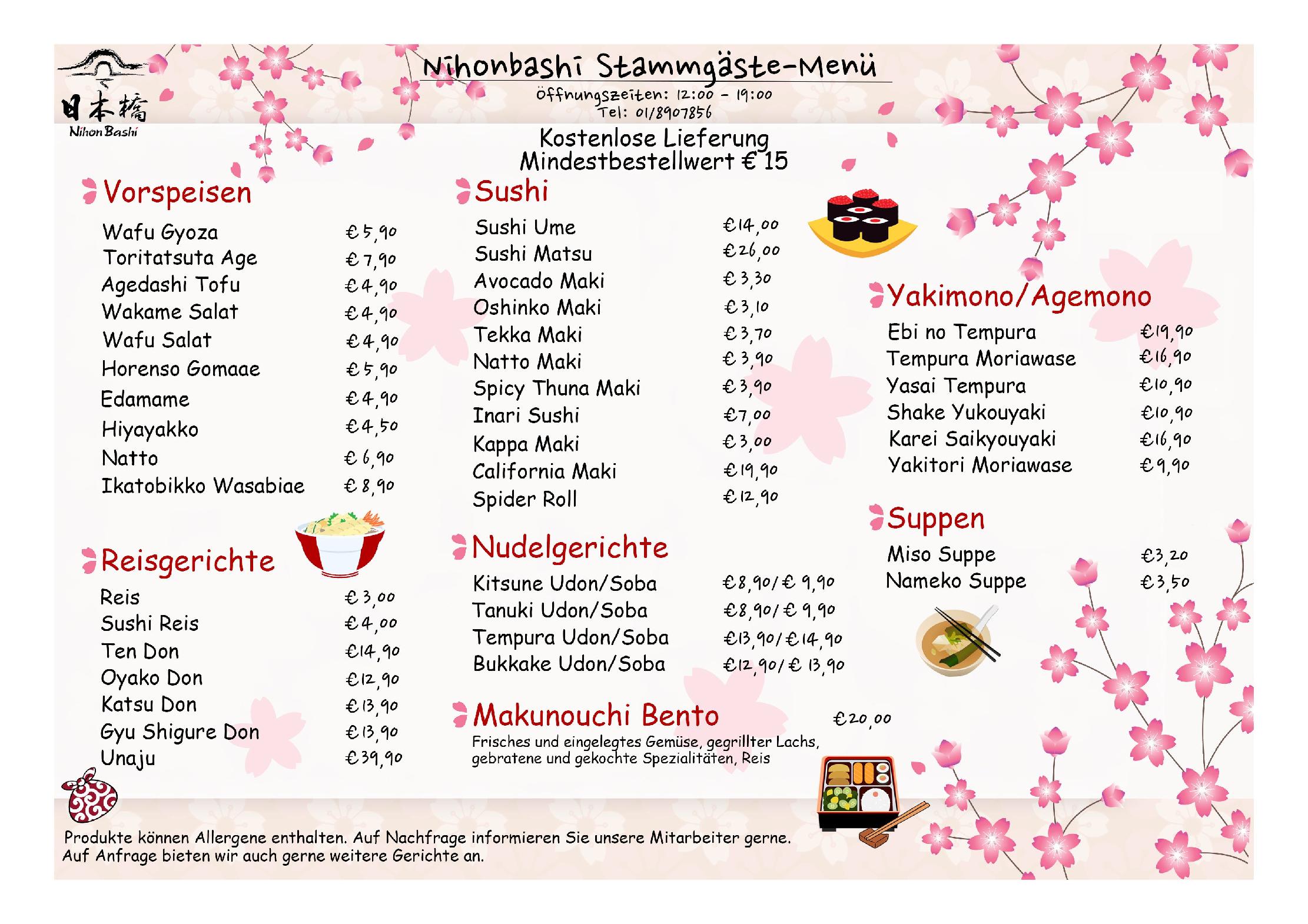 Speisekarte Nihonbashi in Wien, Seite 1