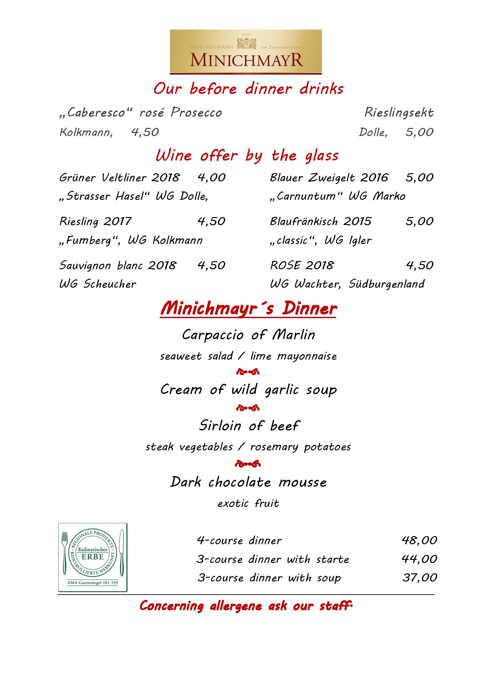 Speisekarte Restaurant Minichmayr in Steyr, Seite 5
