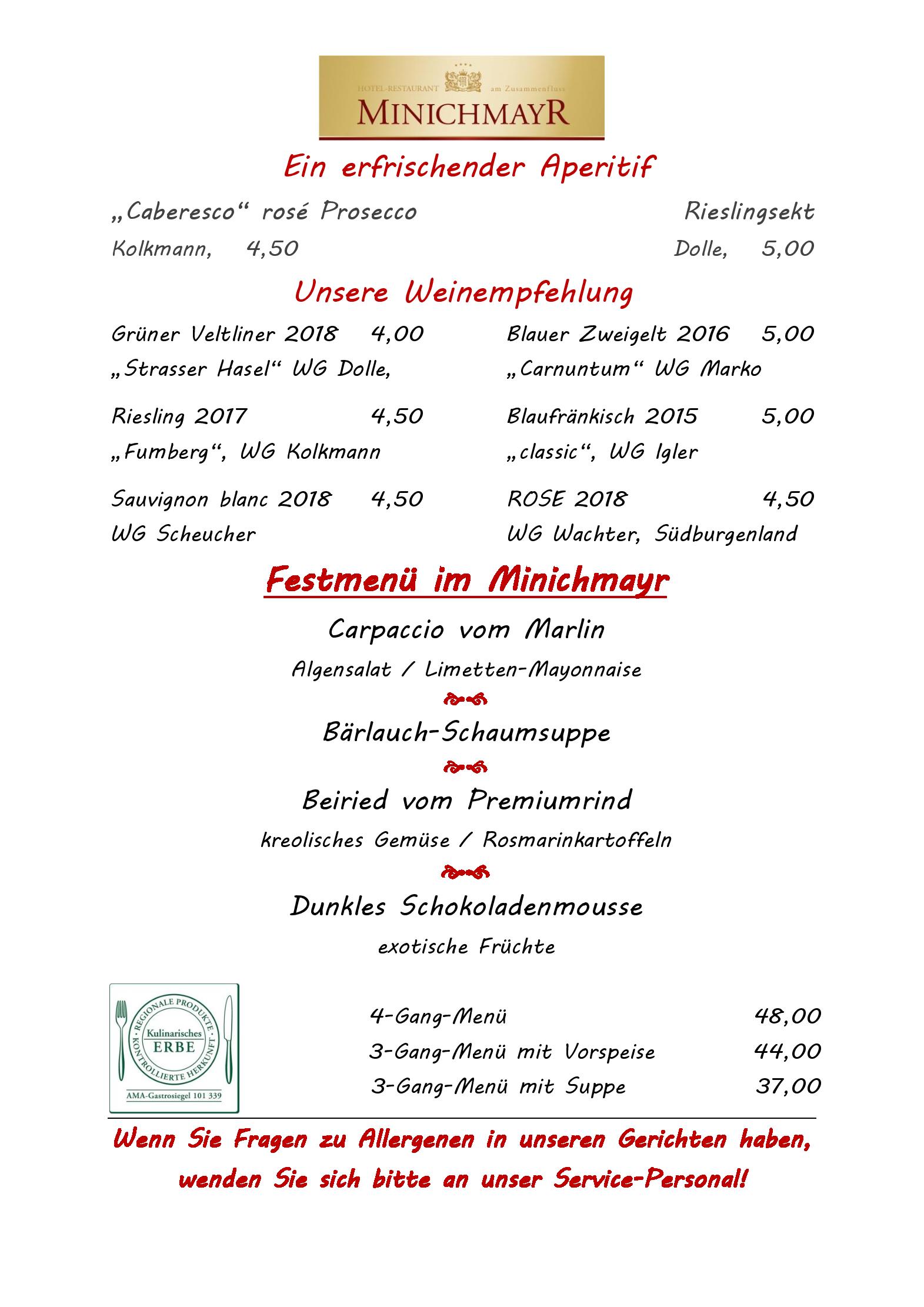 Speisekarte Restaurant Minichmayr in Steyr, Seite 9