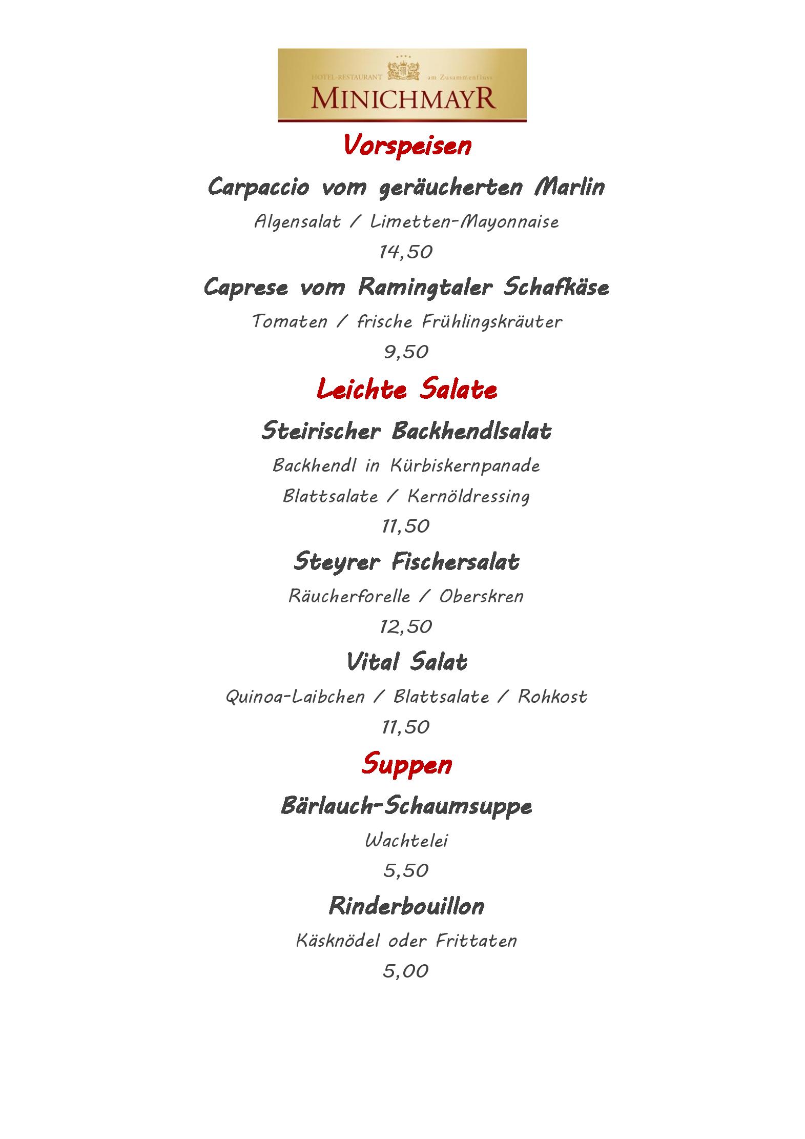 Speisekarte Restaurant Minichmayr in Steyr, Seite 10