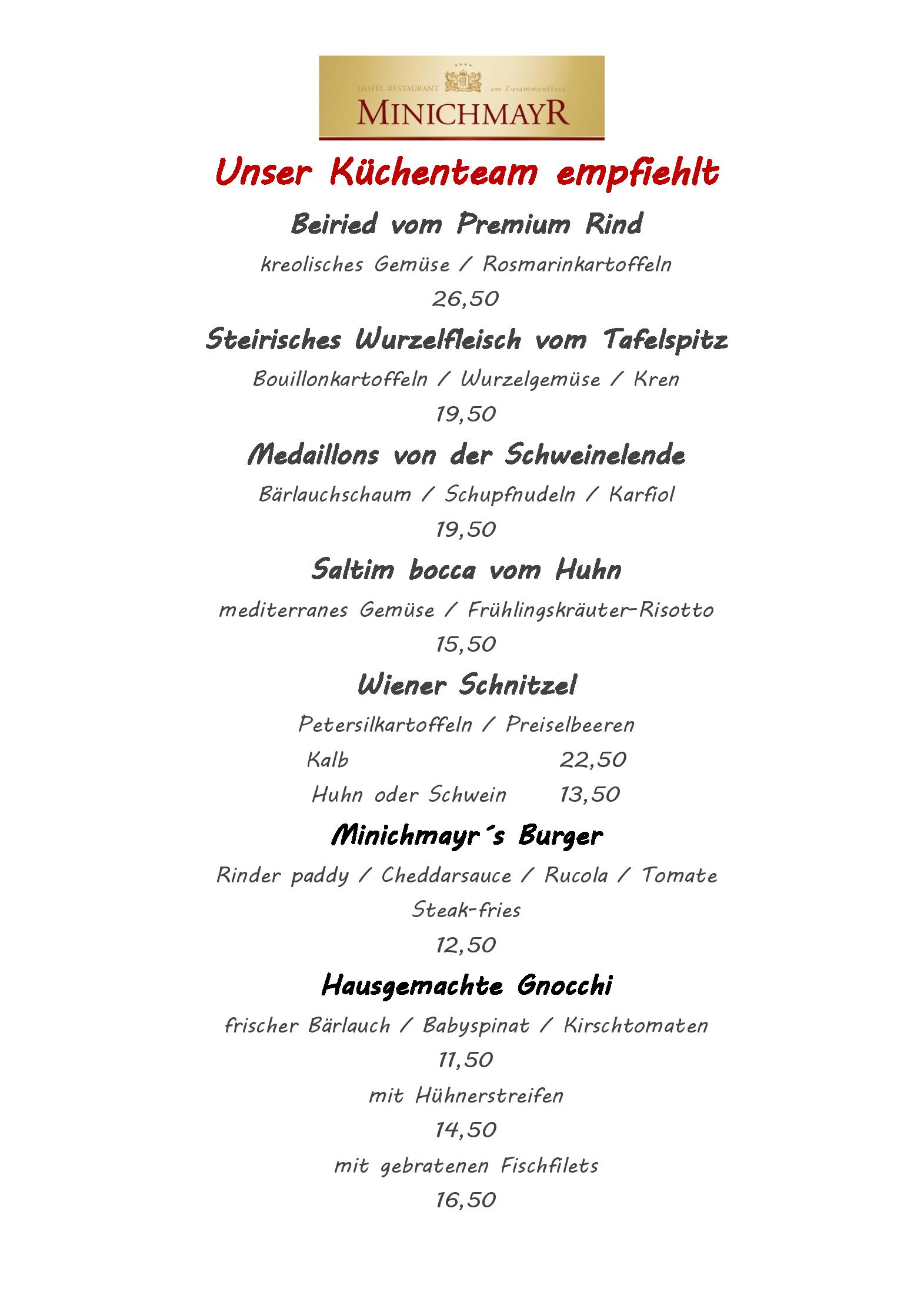 Speisekarte Restaurant Minichmayr in Steyr, Seite 11