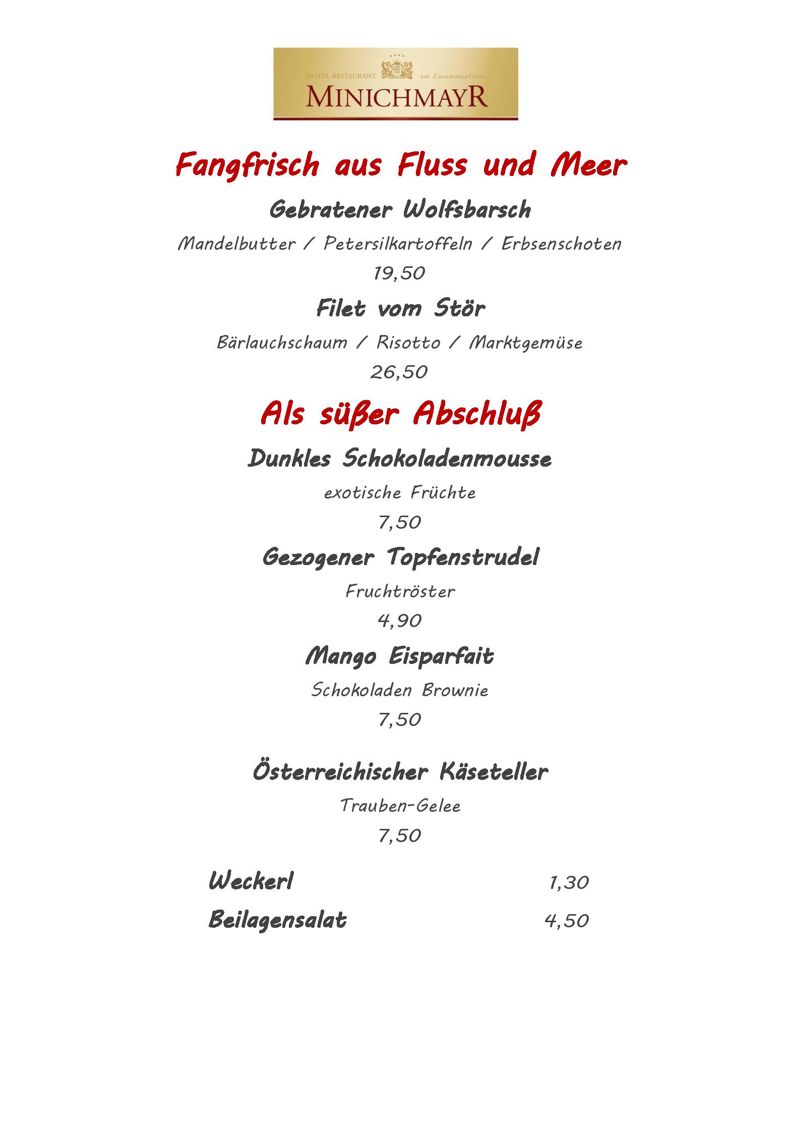 Speisekarte Restaurant Minichmayr in Steyr, Seite 12