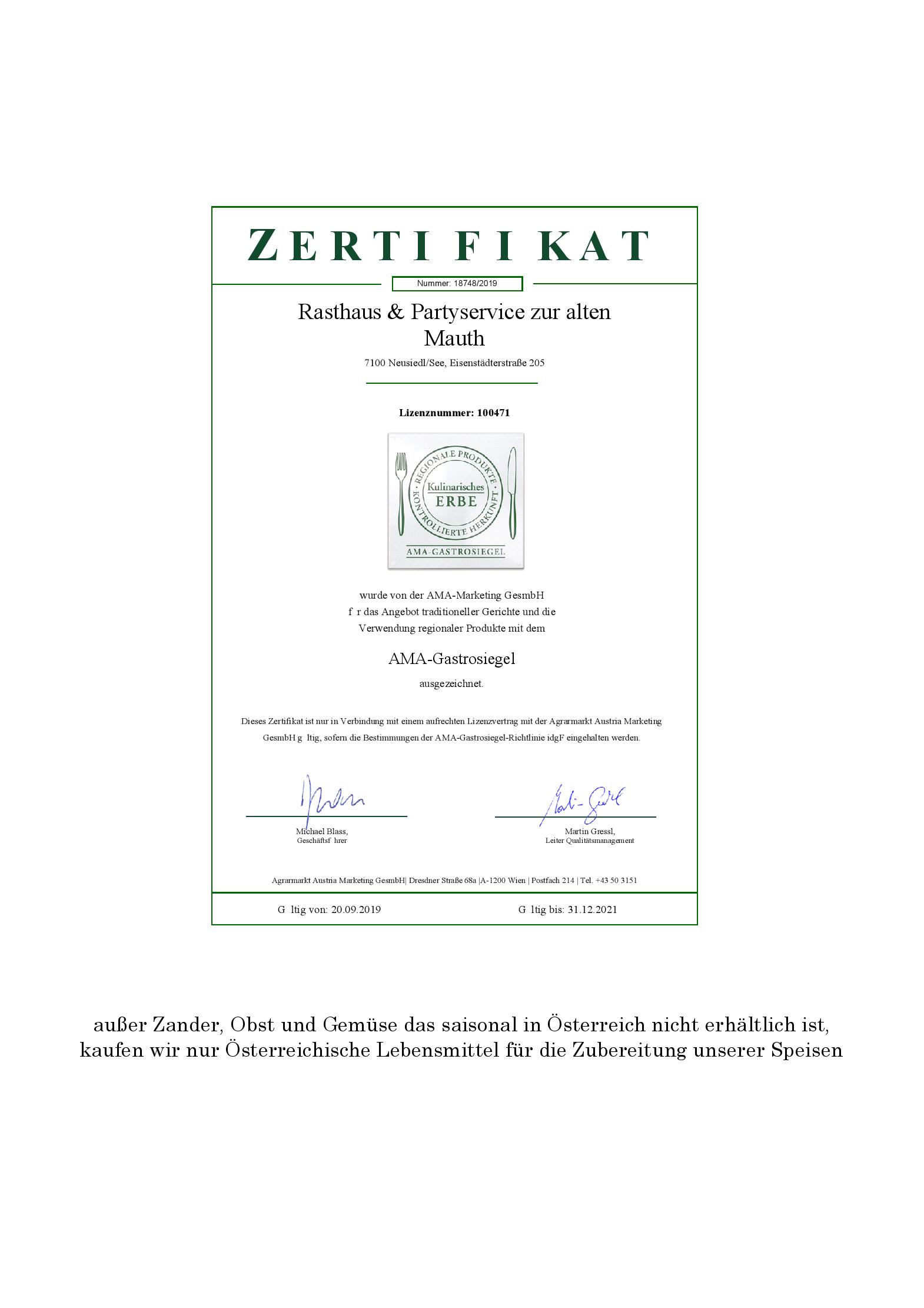 Speisekarte Restaurant Zur Alten Mauth in Neusiedl am See, Seite 15