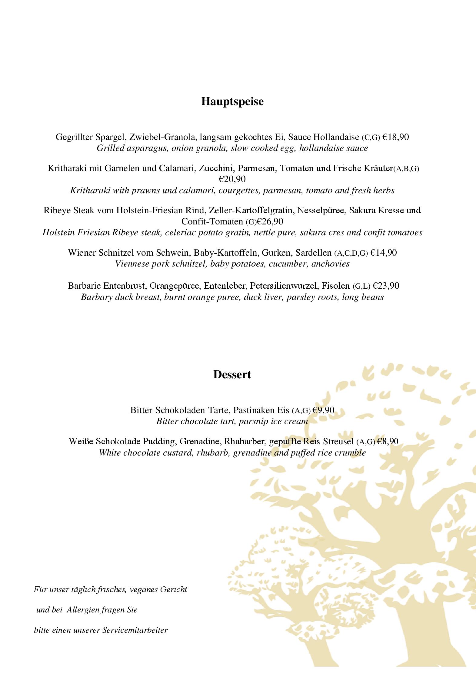 Speisekarte Three Trees Restaurant in Wien, Seite 2