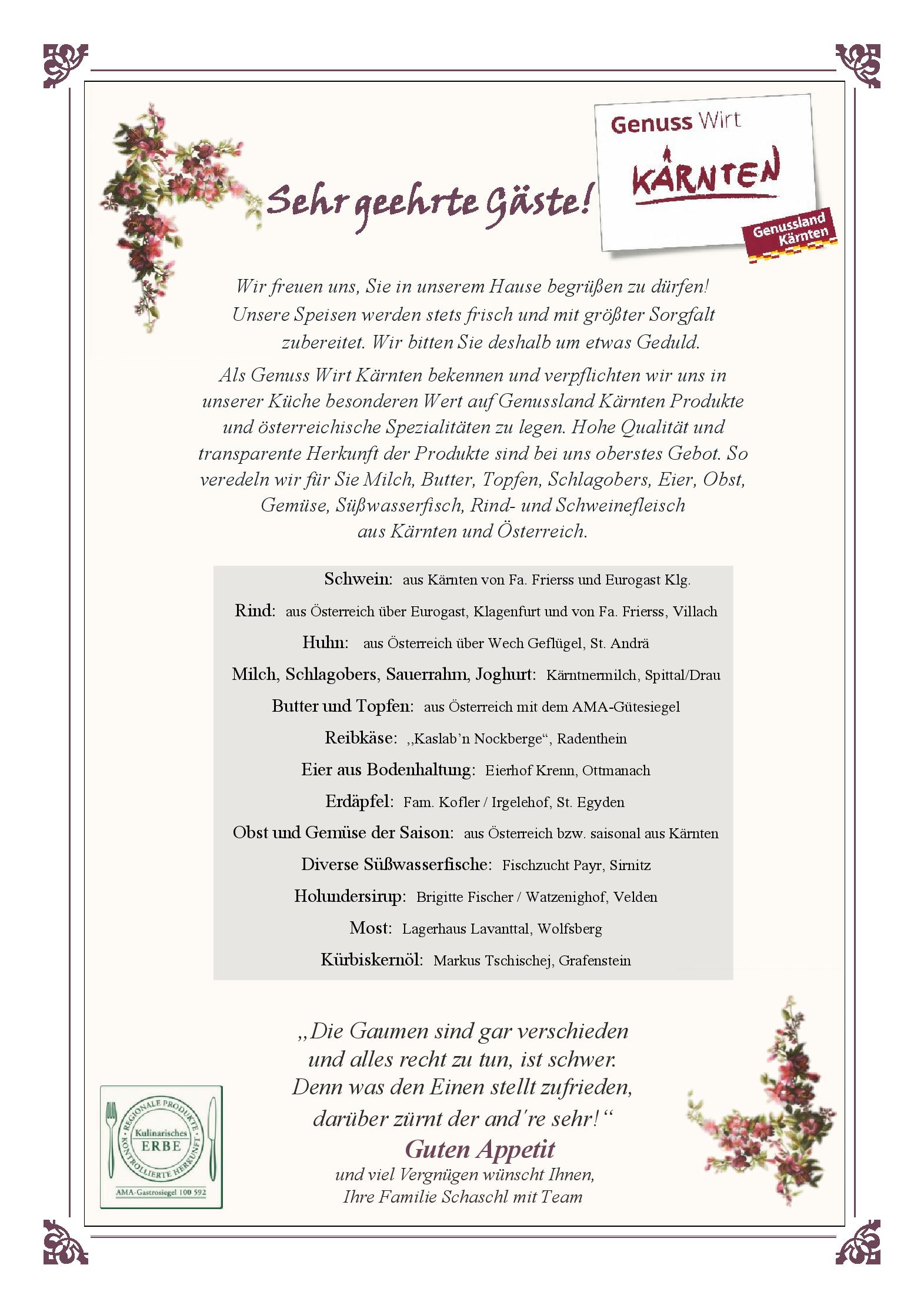 Speisekarte Restaurant Karawankenblick in Keutschach, Seite 12