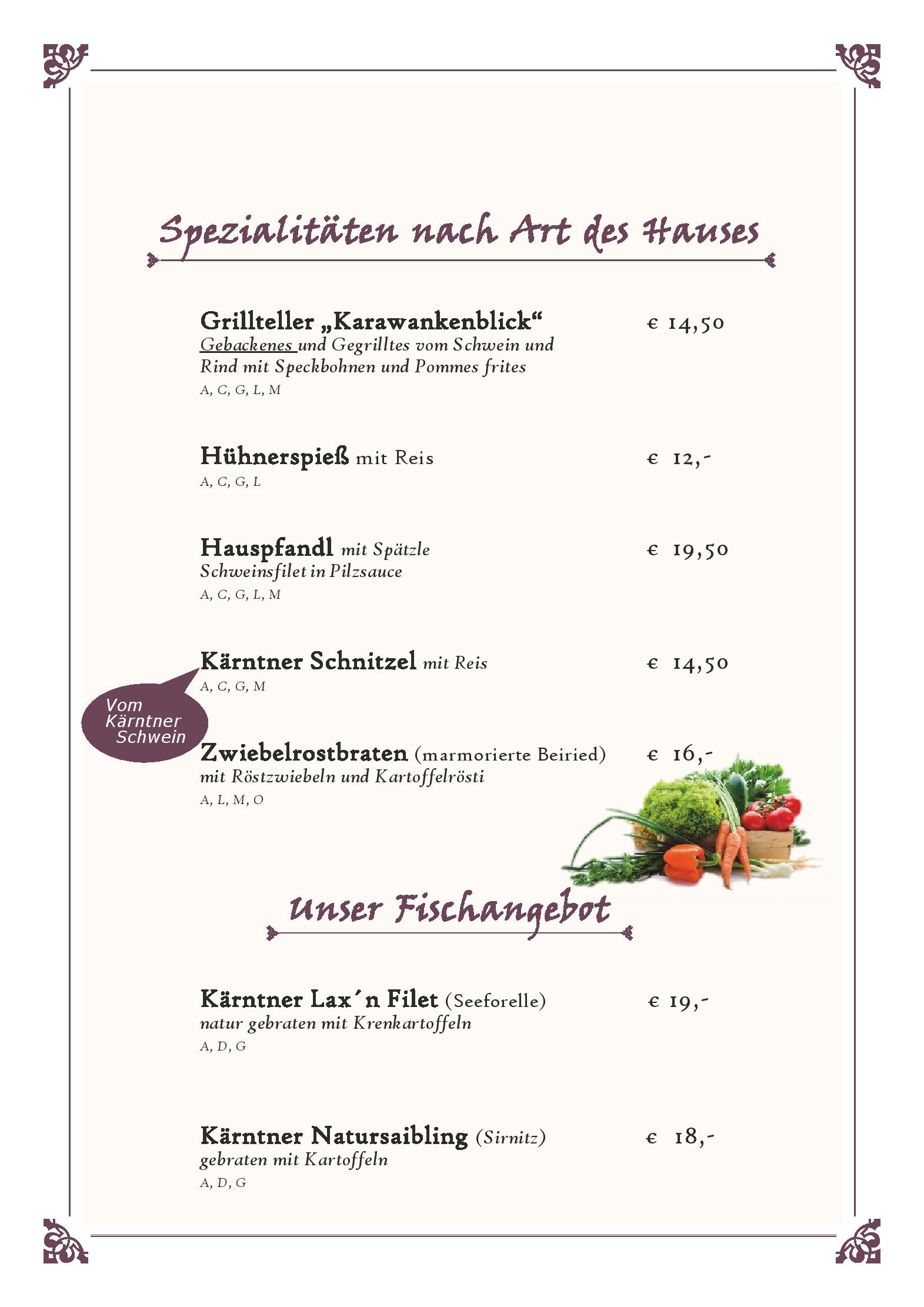 Speisekarte Restaurant Karawankenblick in Keutschach, Seite 8