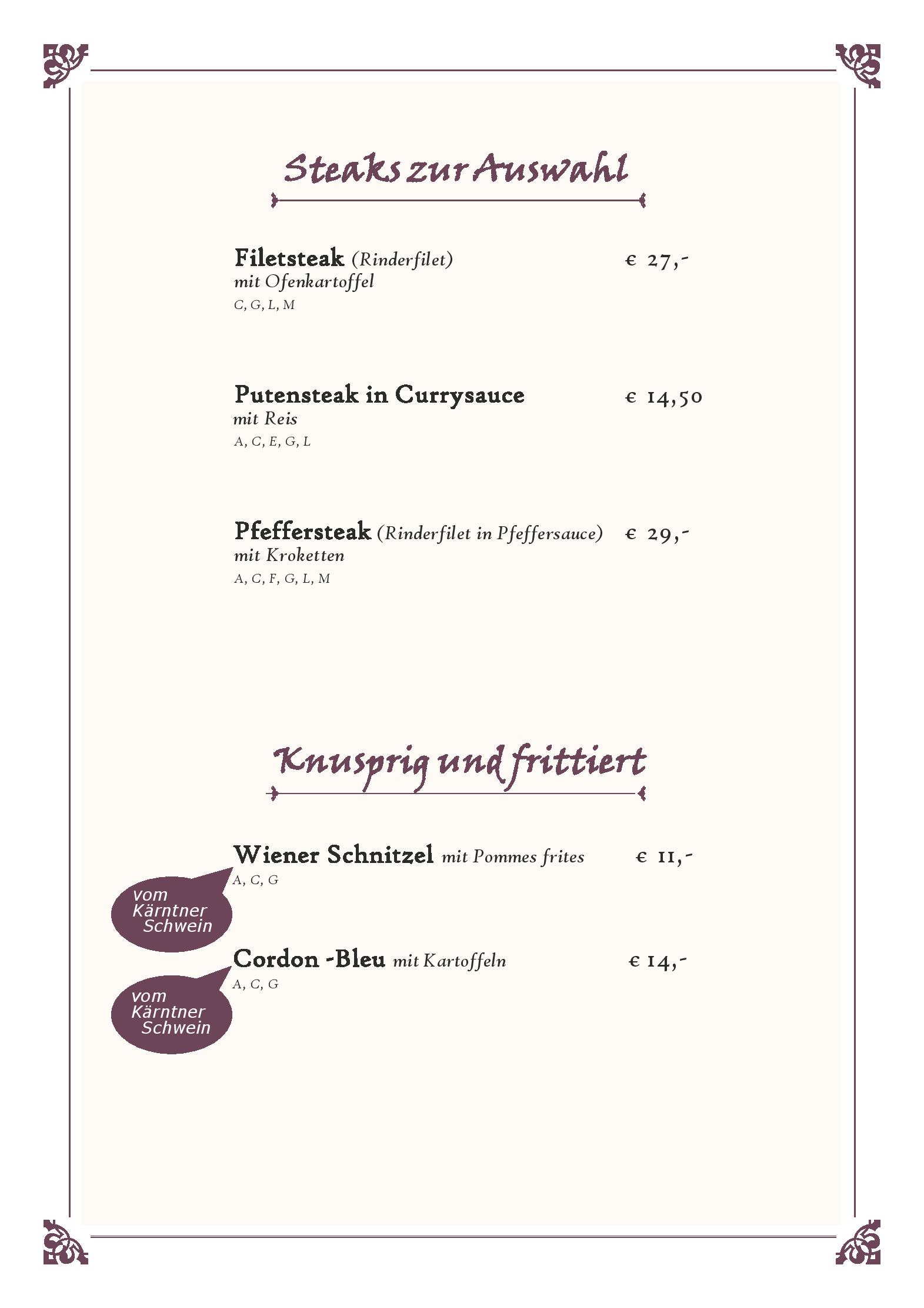 Speisekarte Restaurant Karawankenblick in Keutschach, Seite 7