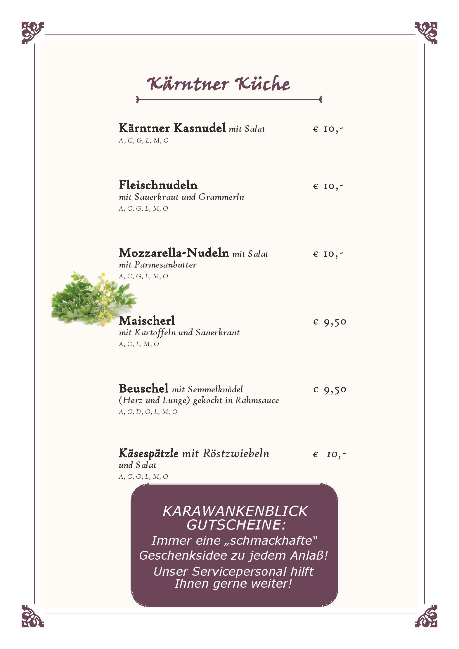 Speisekarte Restaurant Karawankenblick in Keutschach, Seite 11