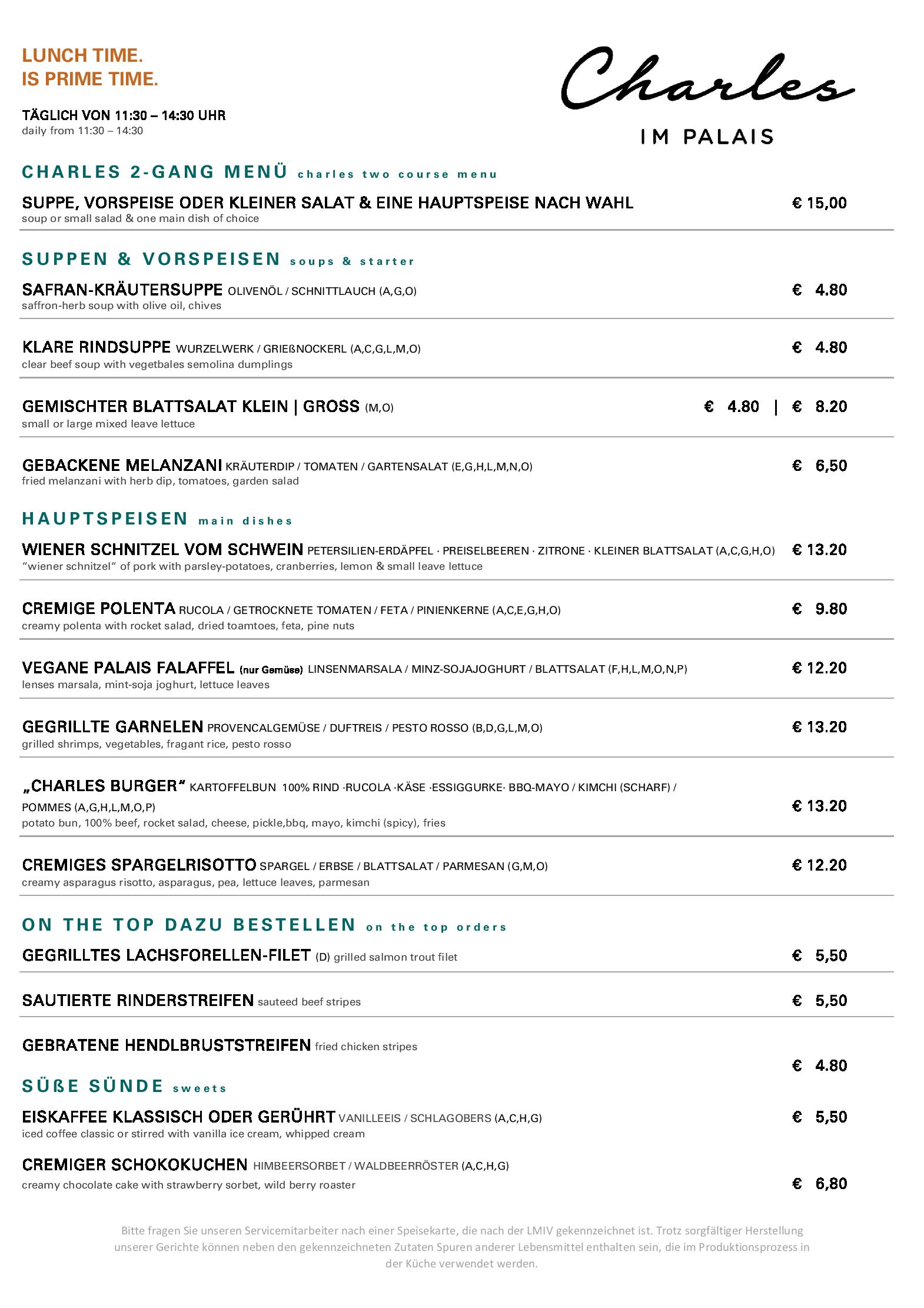 Speisekarte Restaurant Charles in Villach, Seite 10