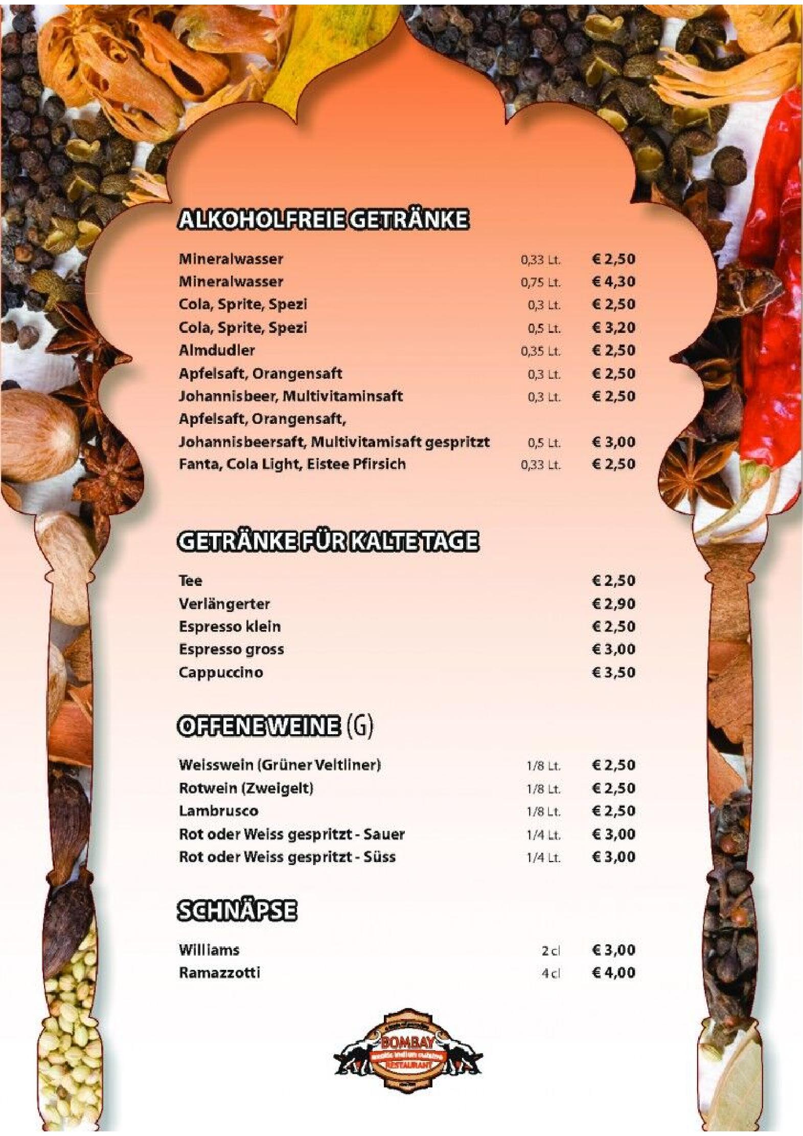 Speisekarte Bombay Restaurants in Kufstein, Seite 2