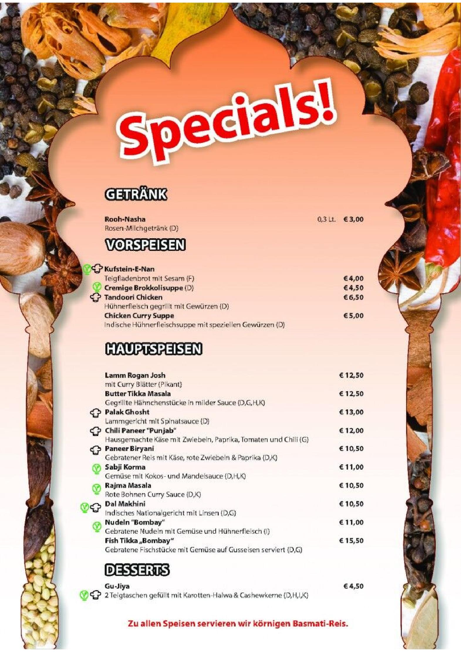 Speisekarte Bombay Restaurants in Kufstein, Seite 1