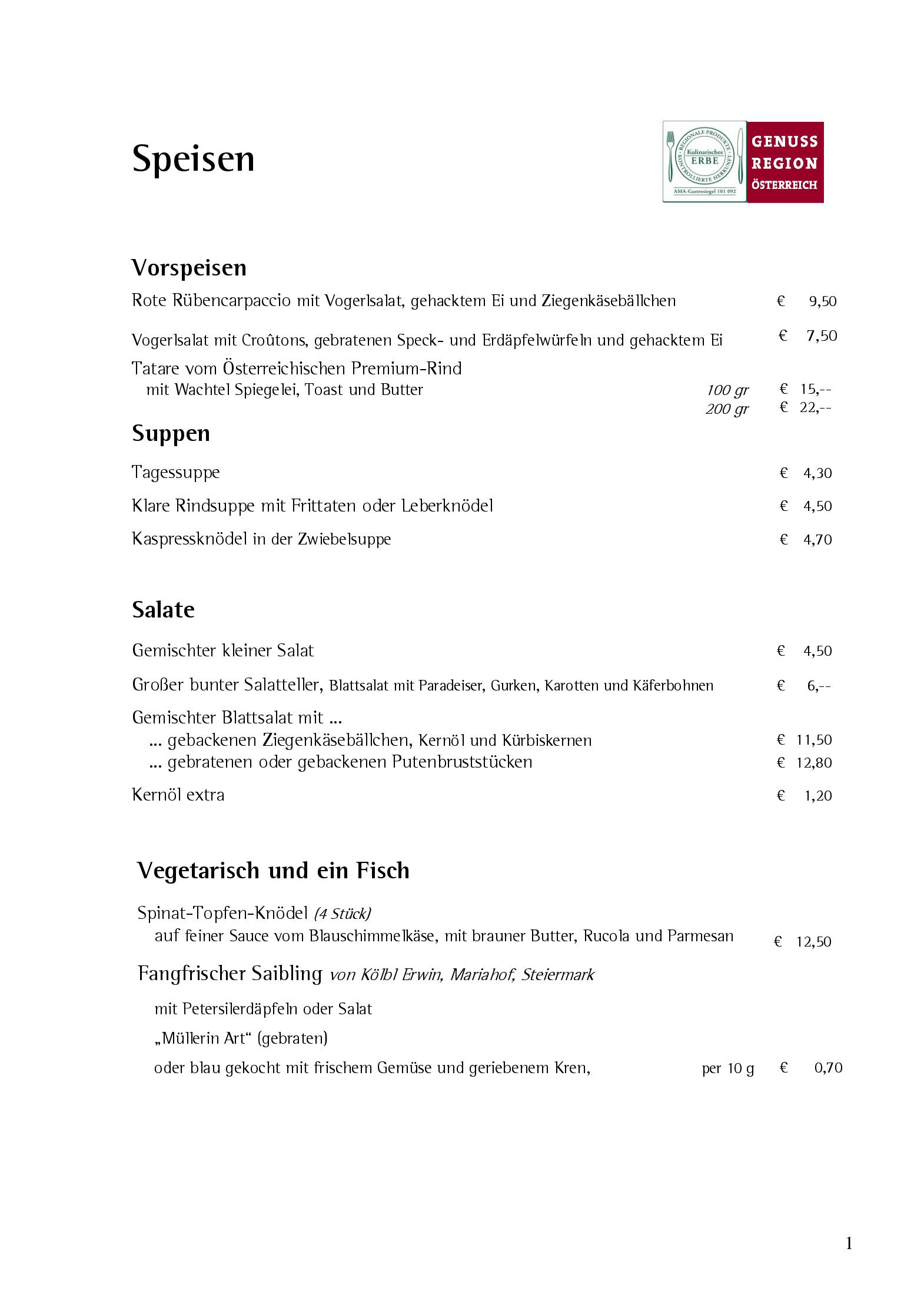 Speisekarte Hotel-Gasthof Weitgasser in Mauterndorf, Seite 3