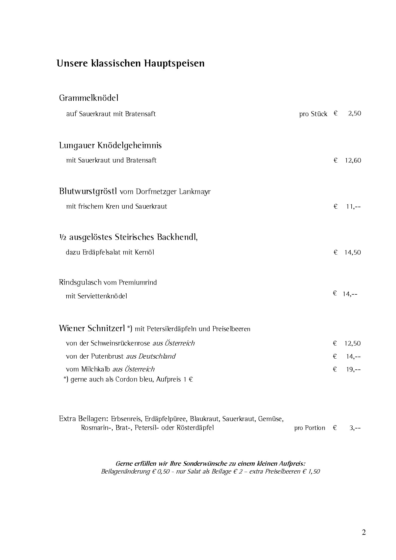 Speisekarte Hotel-Gasthof Weitgasser in Mauterndorf, Seite 4