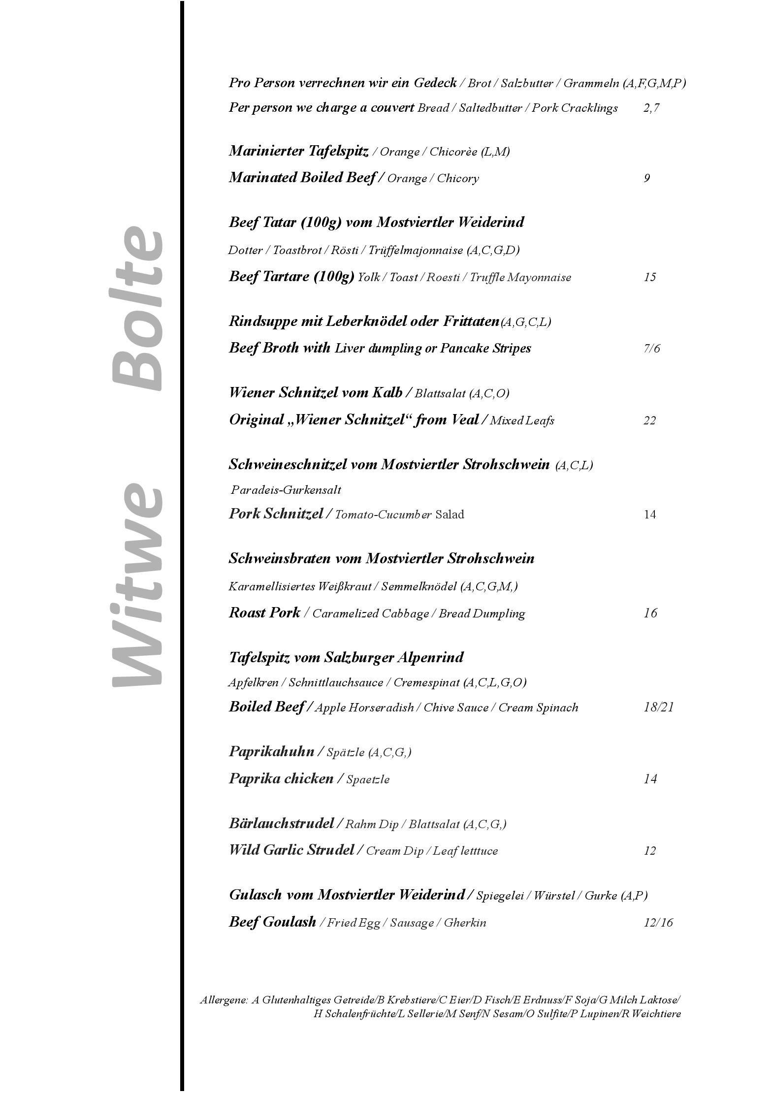 Speisekarte Witwe Bolte in Wien, Seite 7