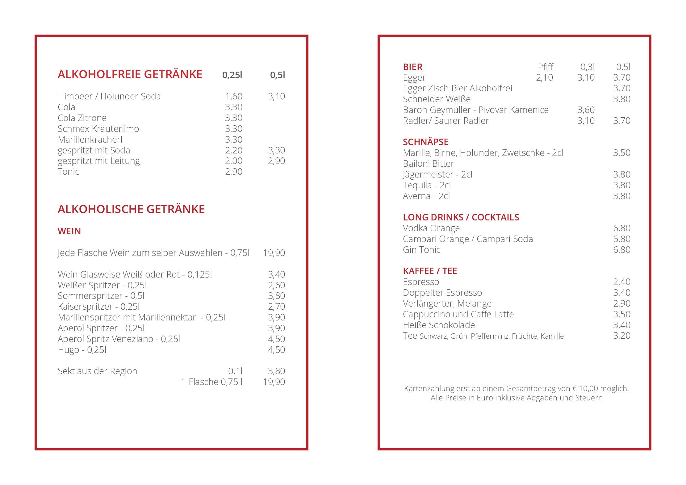 Speisekarte PortoVelo Gastronomie GmbH in Hollenburg bei Krems, Seite 4