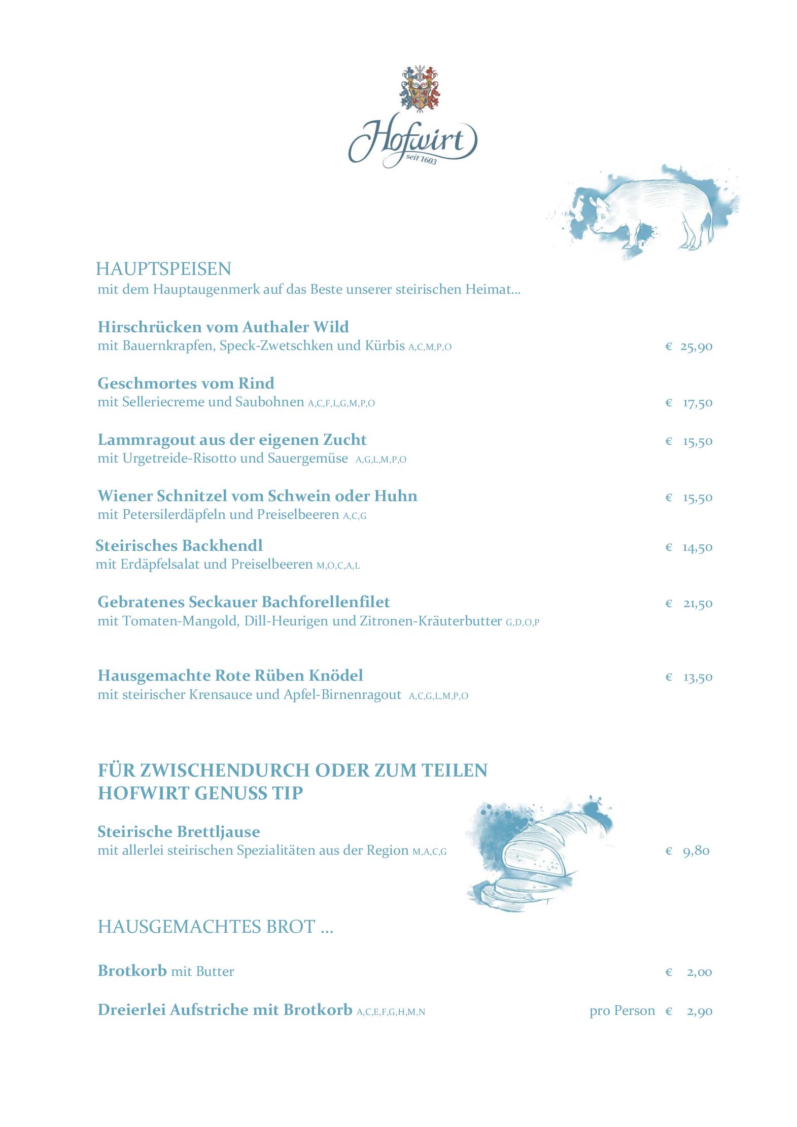 Speisekarte Hofwirt in Seckau, Seite 3