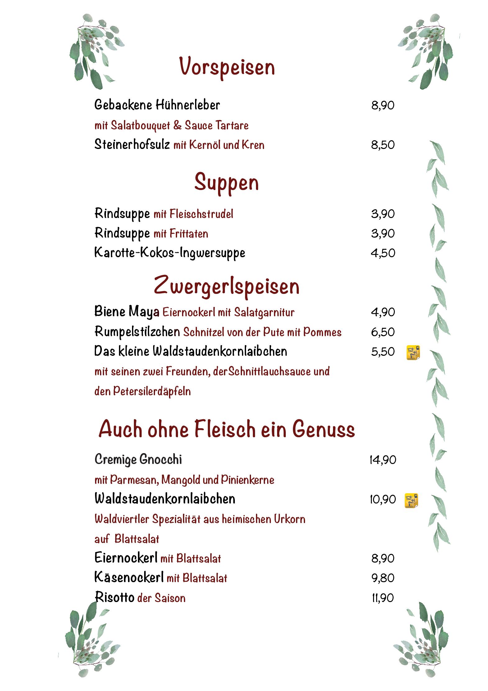 Speisekarte Gasthaus Steinerhof in Pressbaum, Seite 3