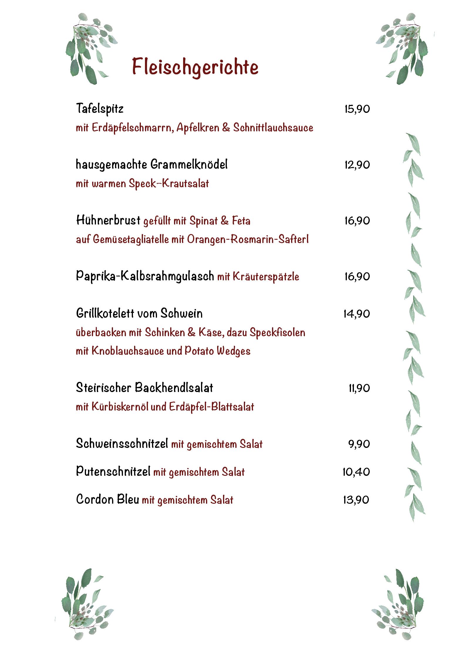 Speisekarte Gasthaus Steinerhof in Pressbaum, Seite 4