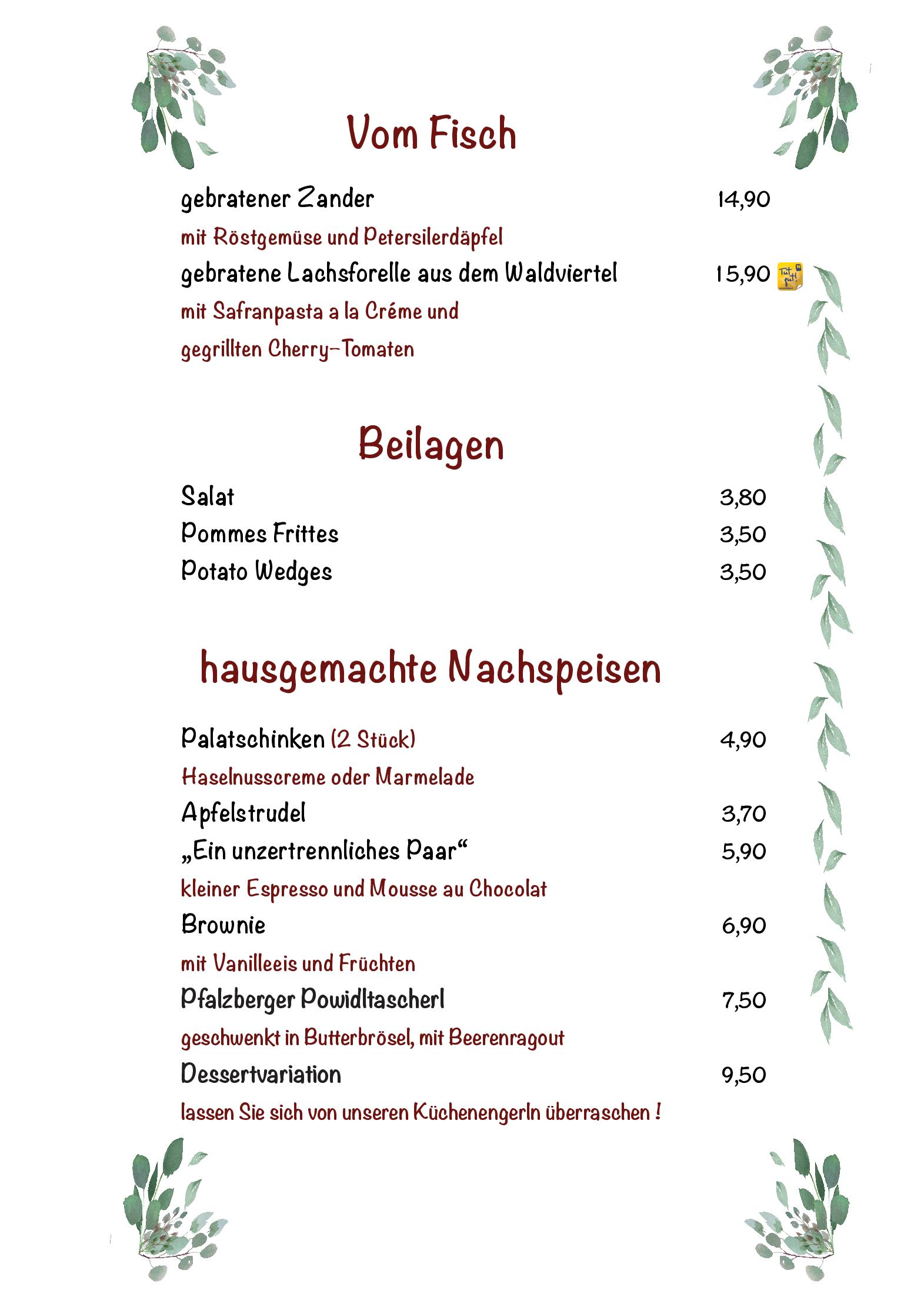Speisekarte Gasthaus Steinerhof in Pressbaum, Seite 5