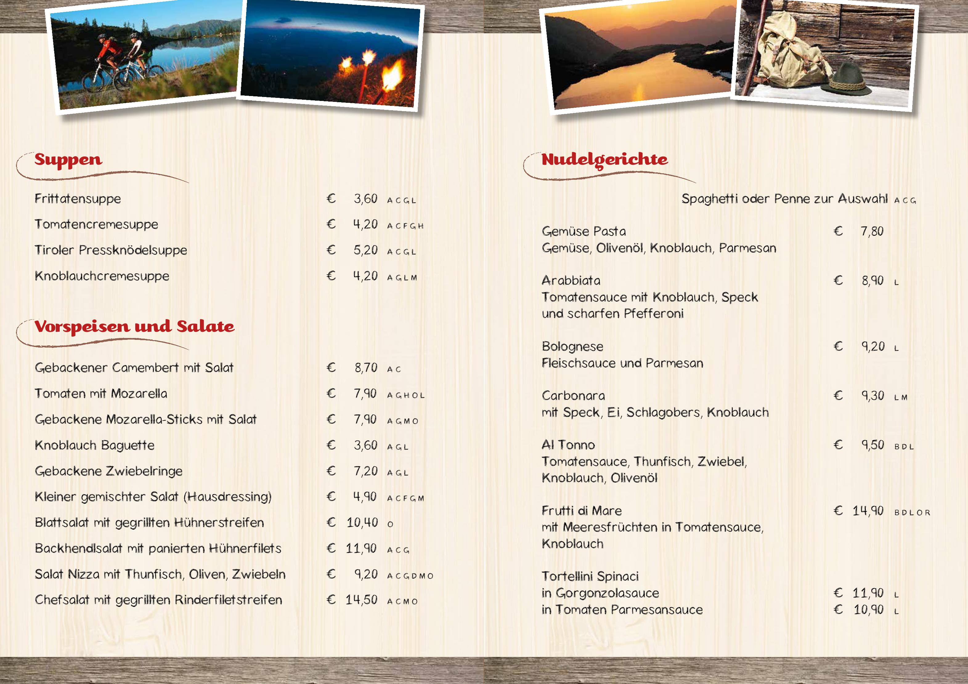 Speisekarte Die XXL Mühle in Westendorf, Seite 1