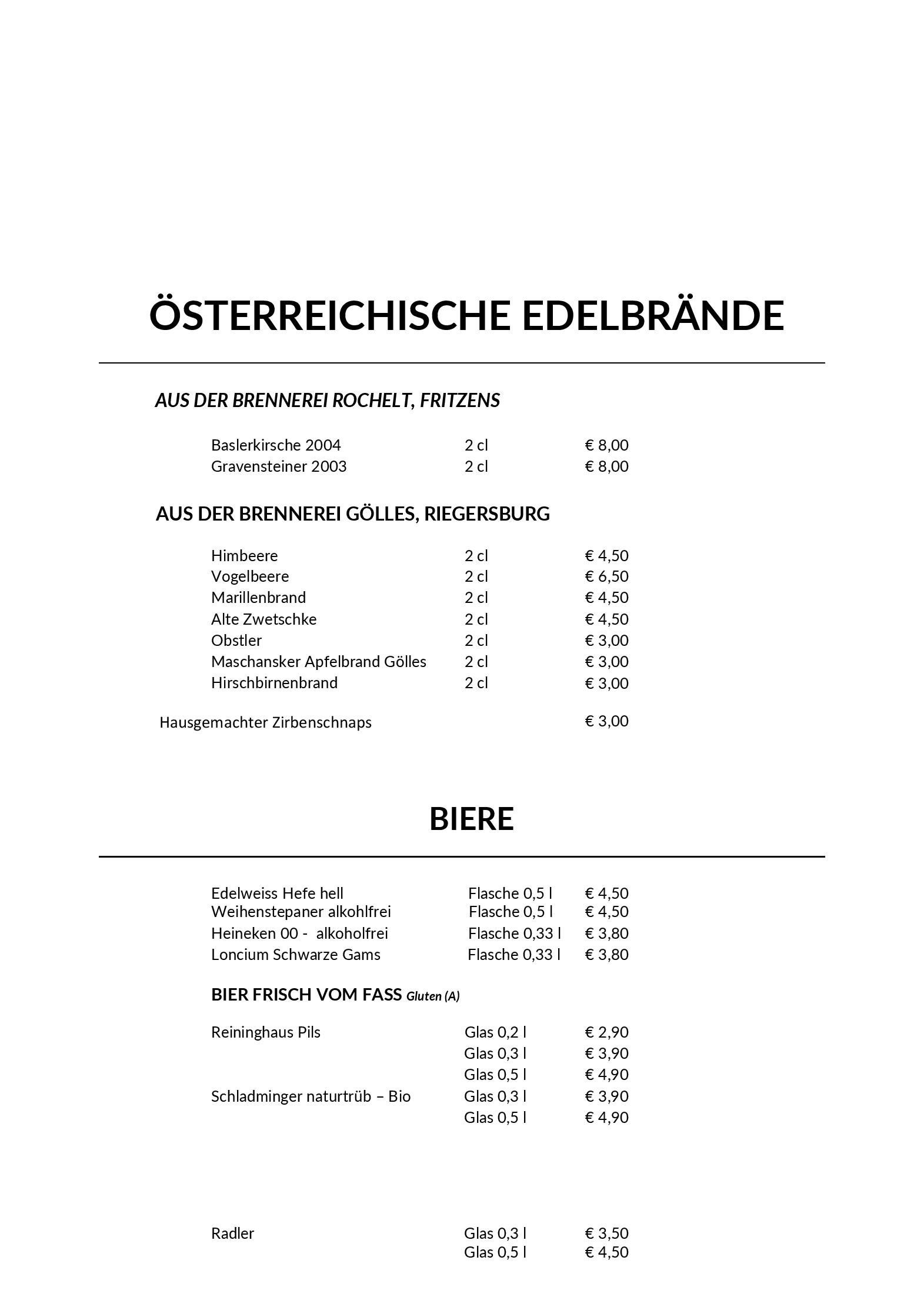 Speisekarte Nationalpark Lodge Grossglockner  in Heiligenblut, Seite 2