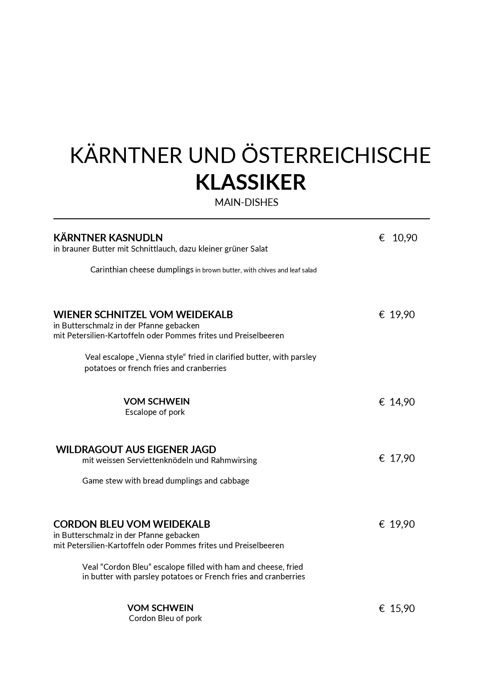 Speisekarte Nationalpark Lodge Grossglockner  in Heiligenblut, Seite 8