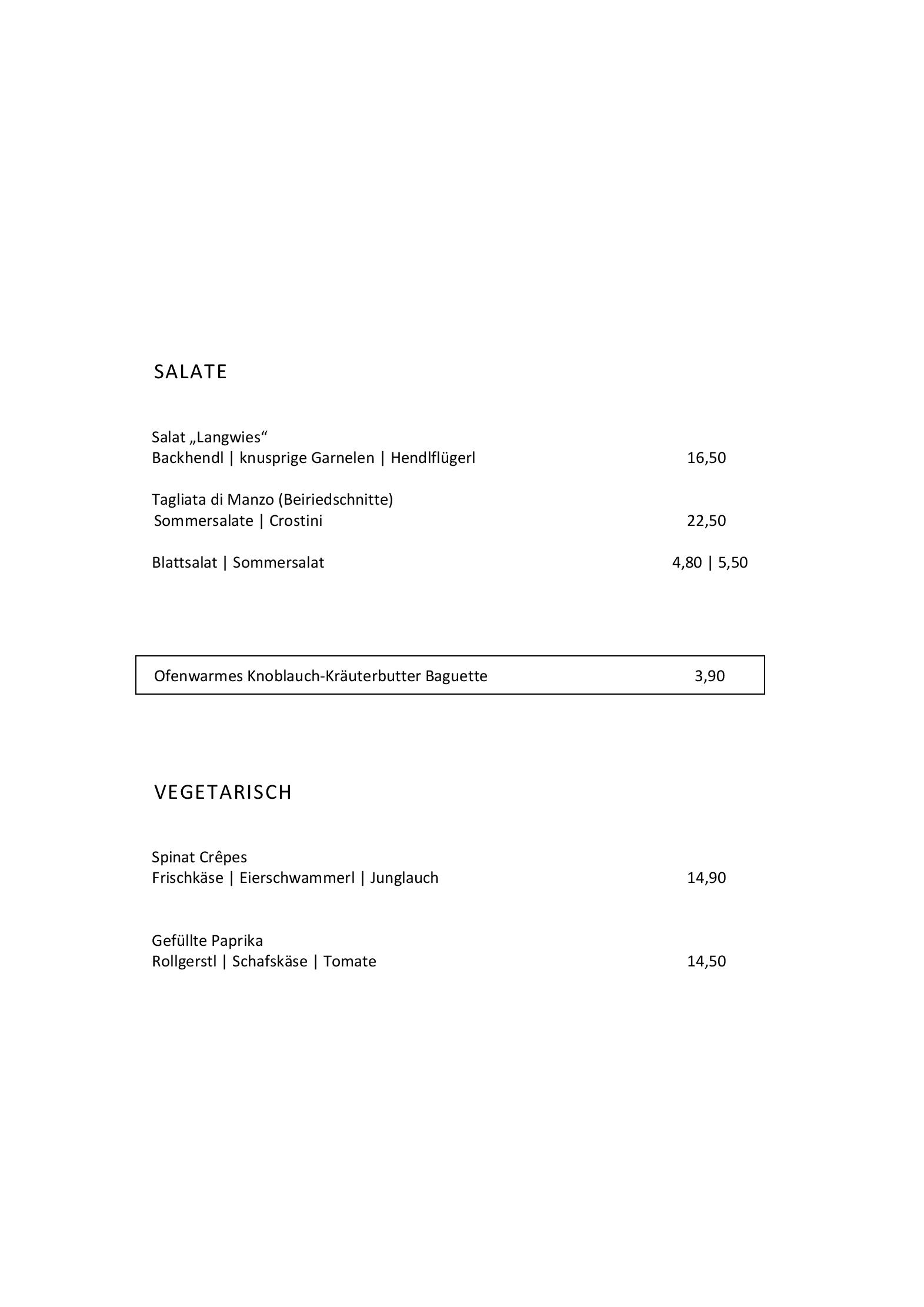 Speisekarte Langwies Genussherberge in Bad Vigaun, Seite 4