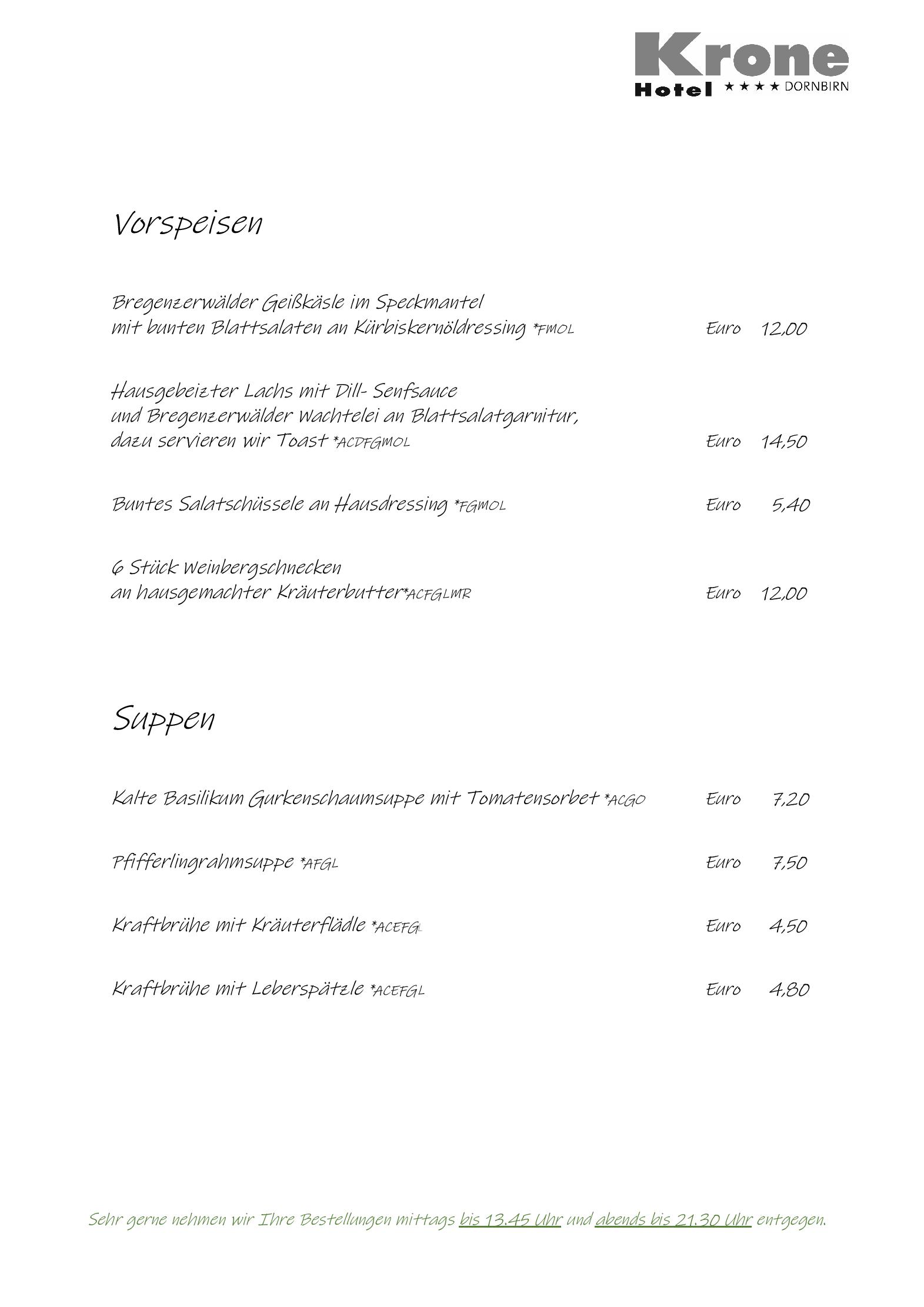 Speisekarte Krone Restaurant in Dornbirn, Seite 1