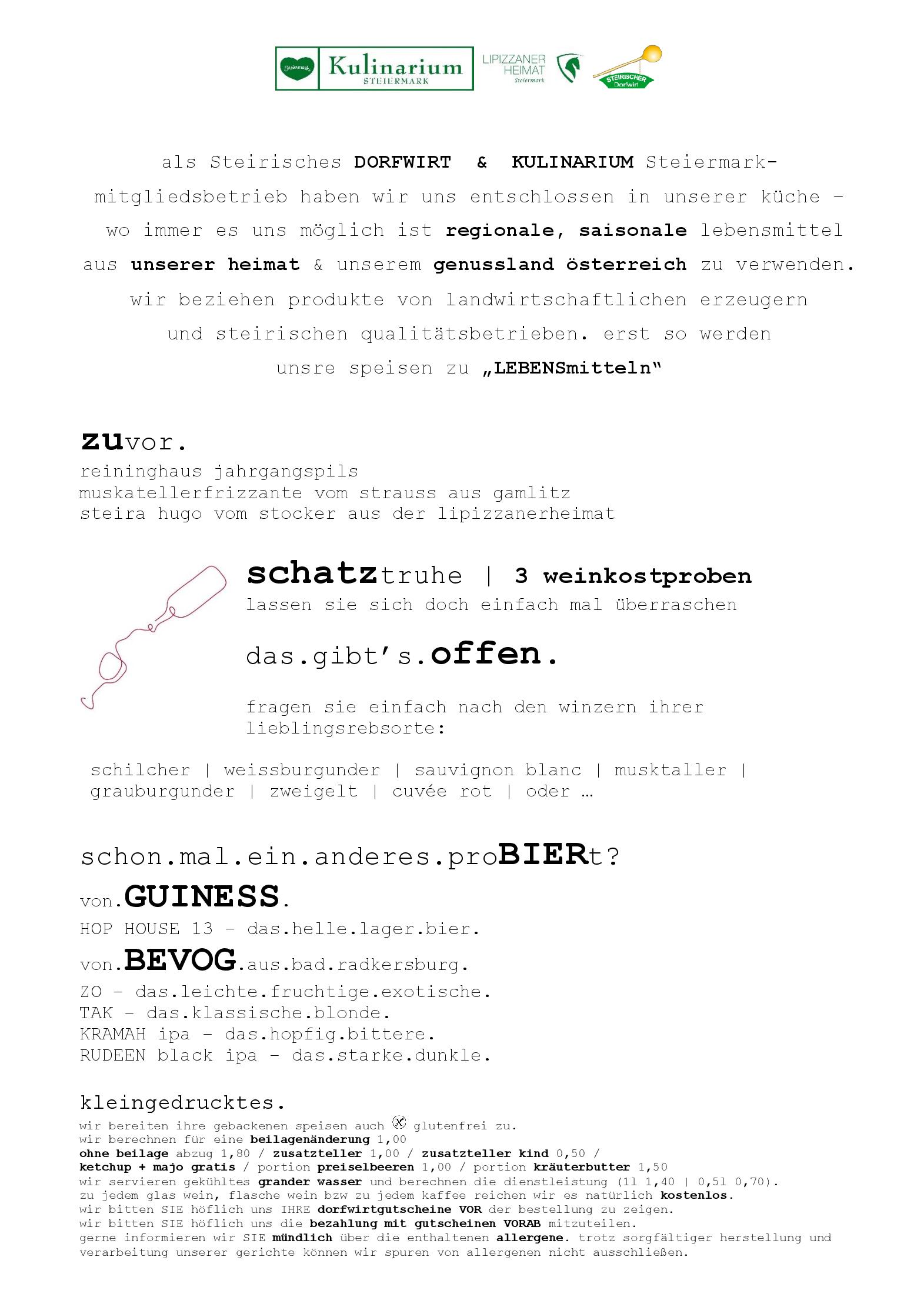 Speisekarte Ausflugsgasthaus Preschan in Voitsberg, Seite 2