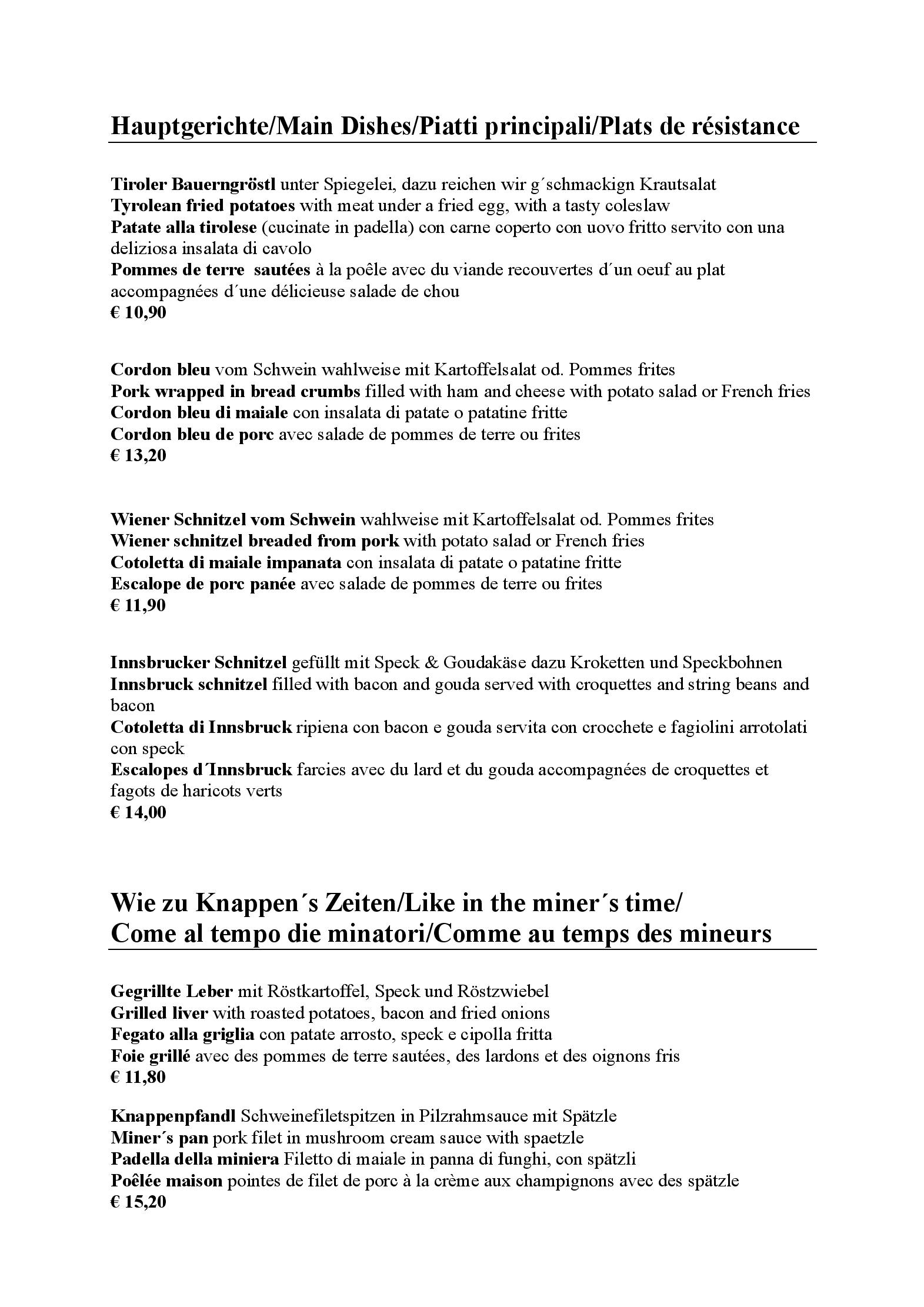 Speisekarte Schwazer Silberbergwerk in Schwaz, Seite 5