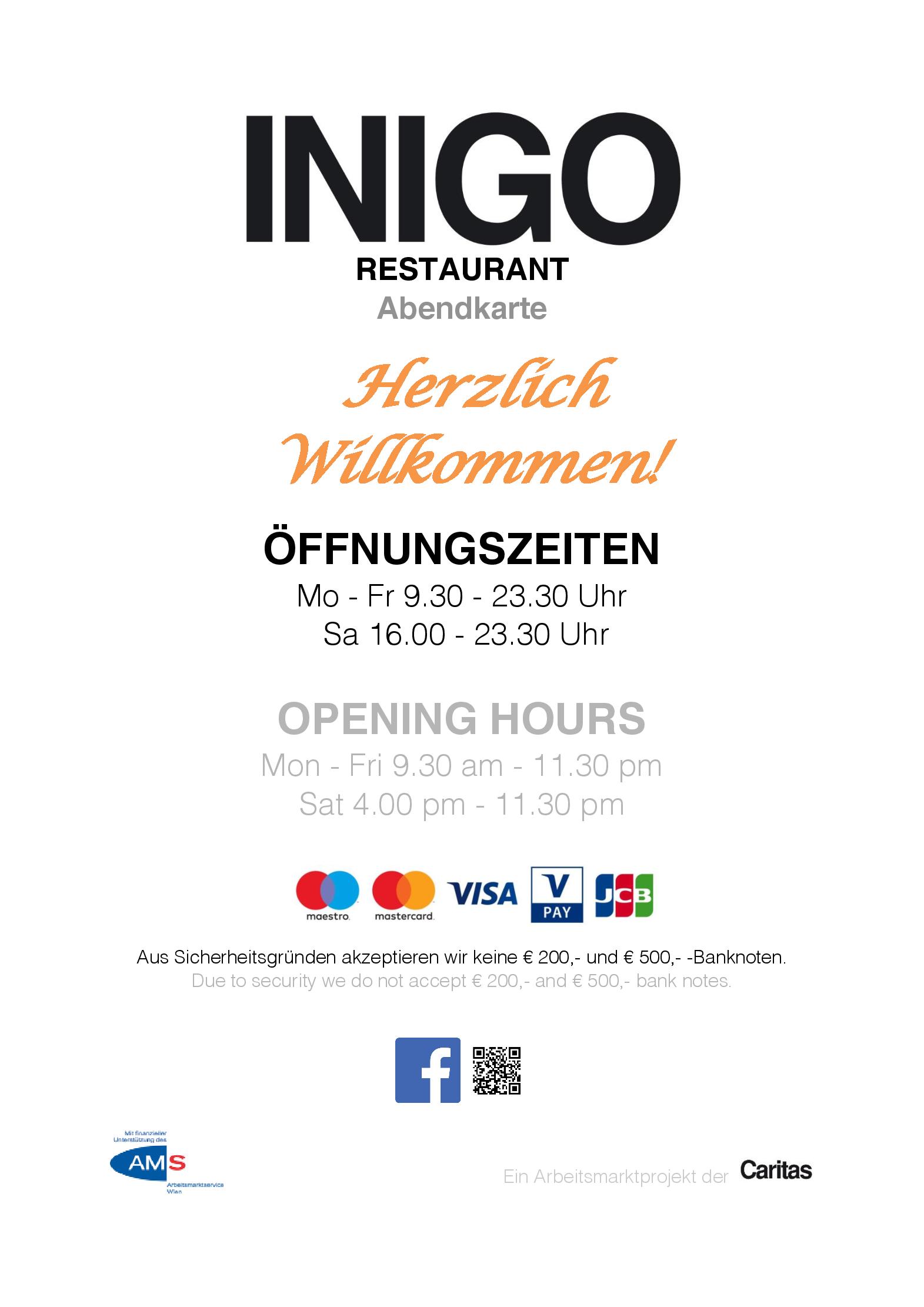 Speisekarte INIGO Restaurant in Wien, Seite 7