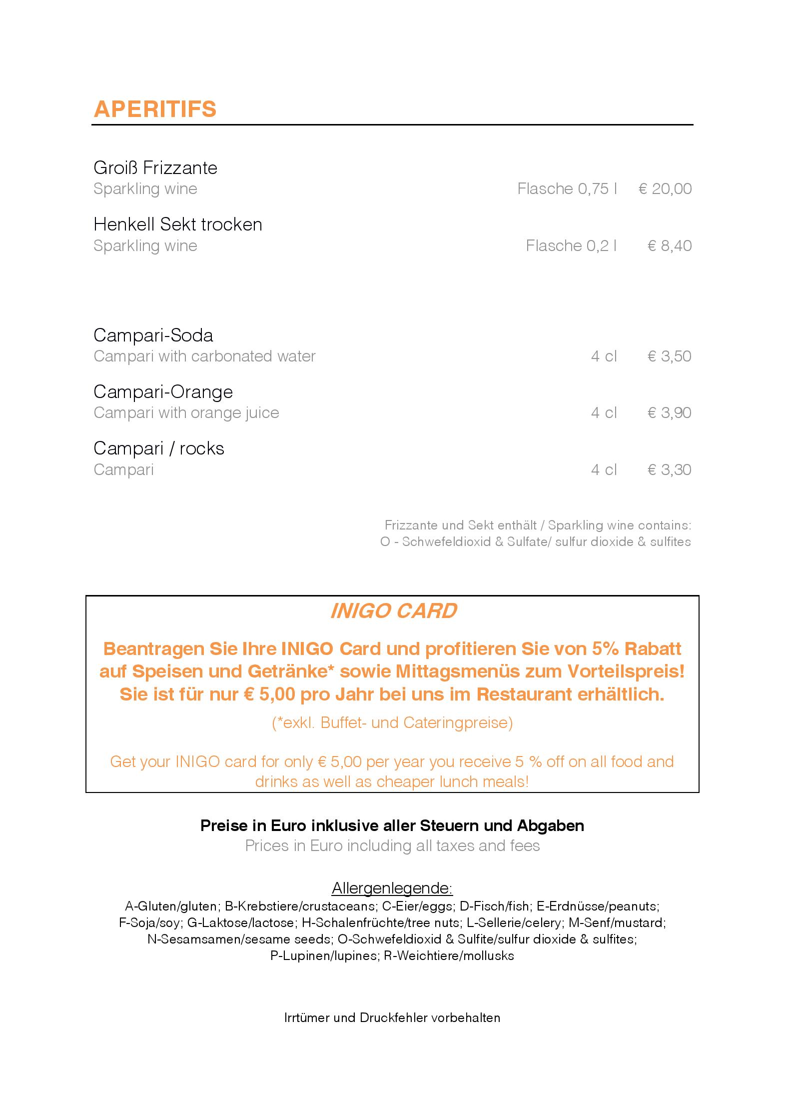 Speisekarte INIGO Restaurant in Wien, Seite 6